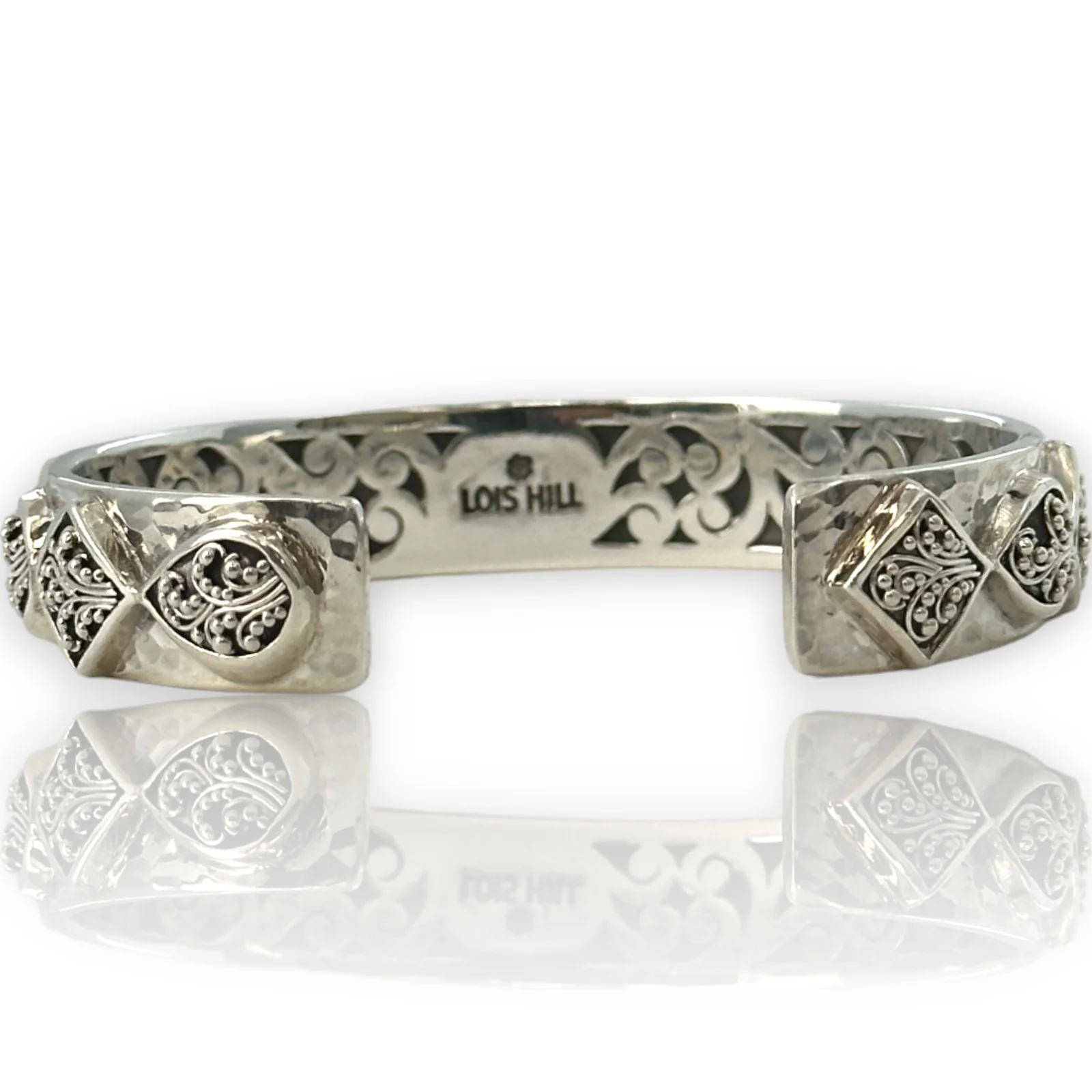 Lois Hill Hammered 925 Sterling Silver Cuff with Filigree and Granulation Details - Image 4