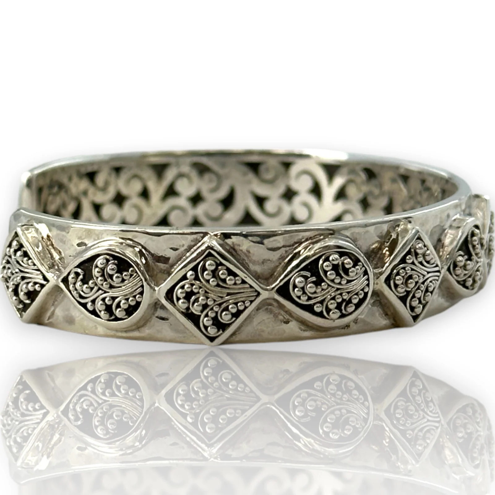 Lois Hill Hammered 925 Sterling Silver Cuff with Filigree and Granulation Details - Image 5