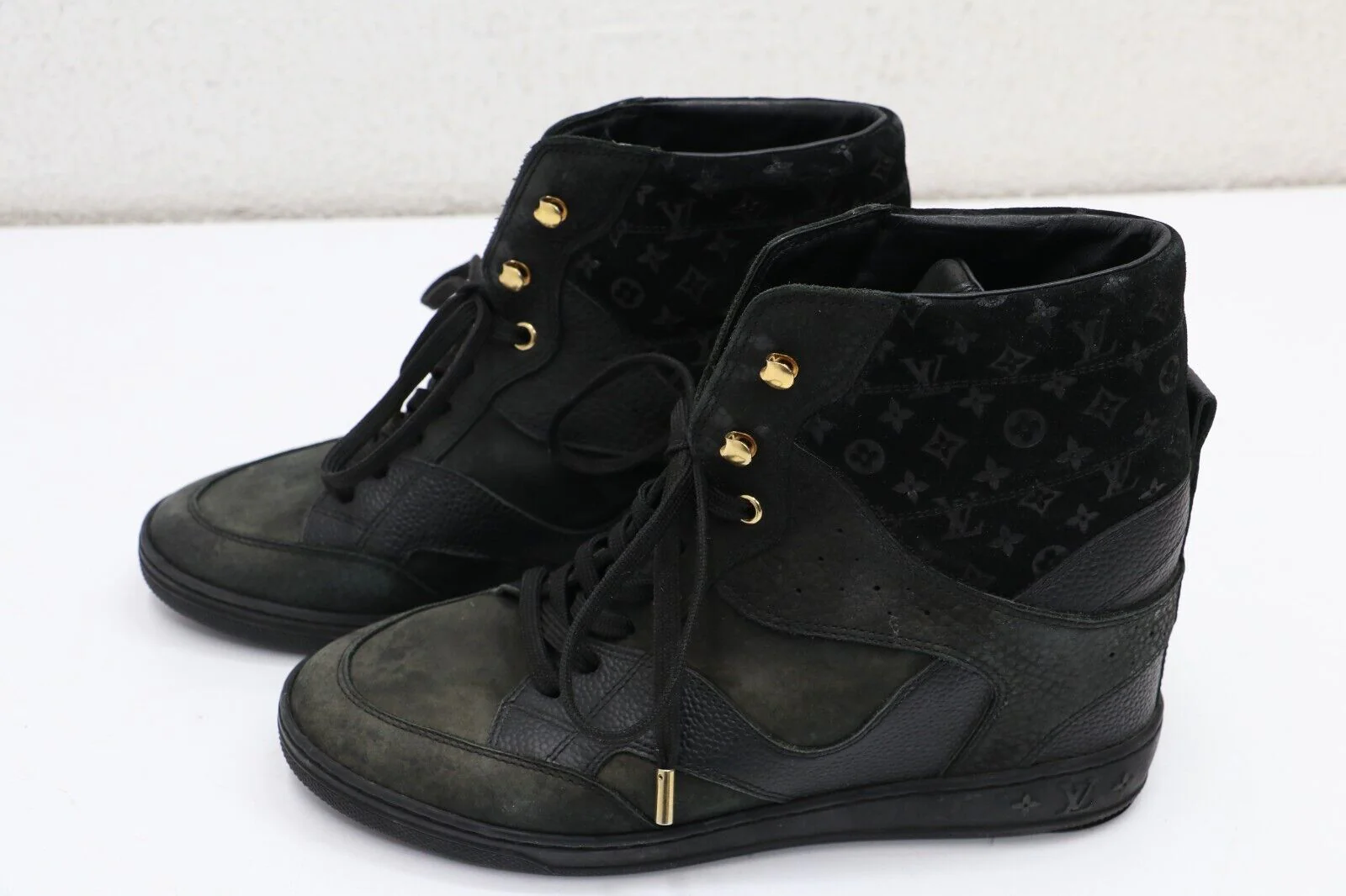 Louis Vuitton Black Leather Embossed Suede Sneakers Womens Size 38.5/US 8.5 - Image 2