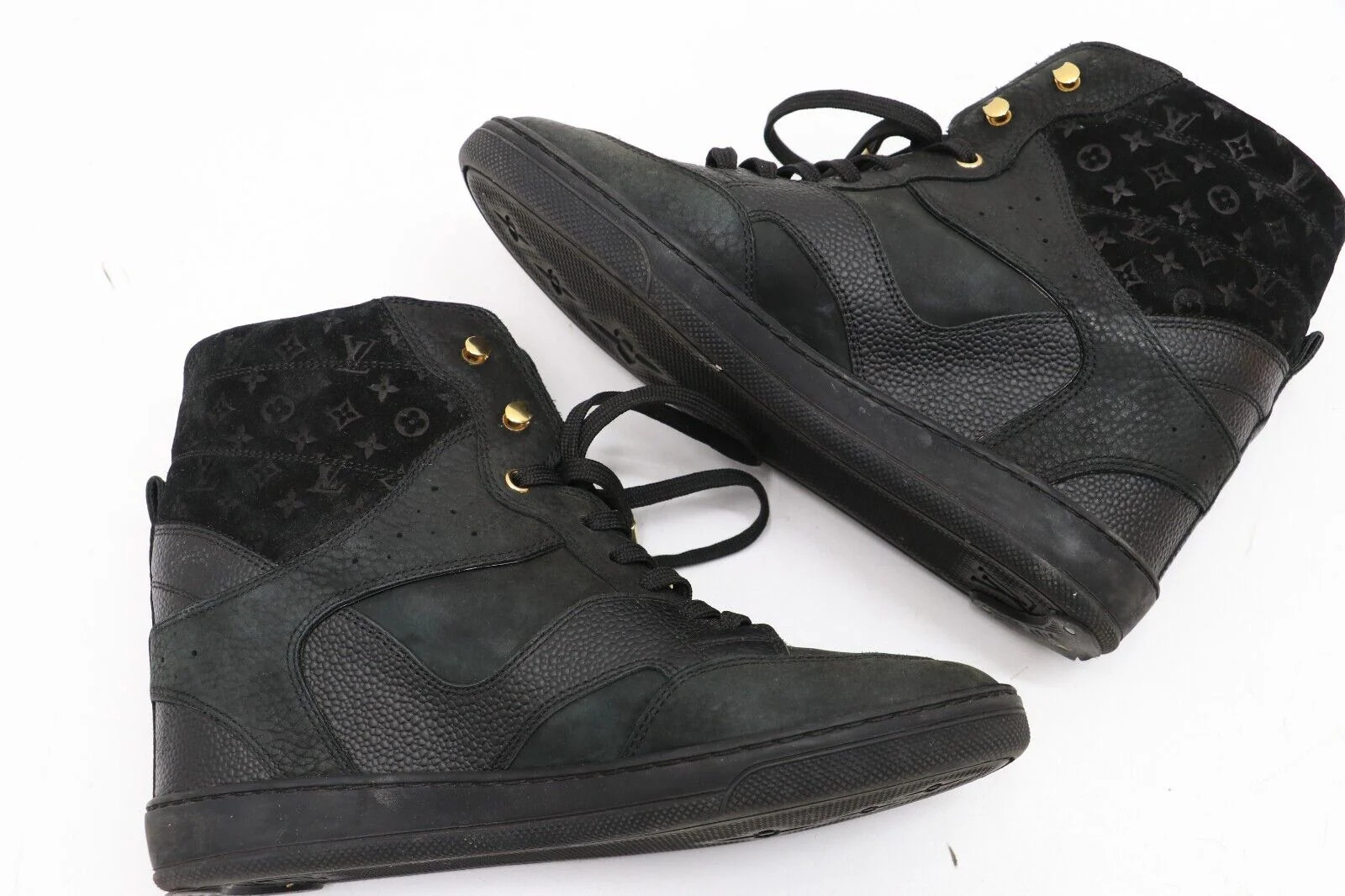 Louis Vuitton Black Leather Embossed Suede Sneakers Womens Size 38.5/US 8.5 - Image 3