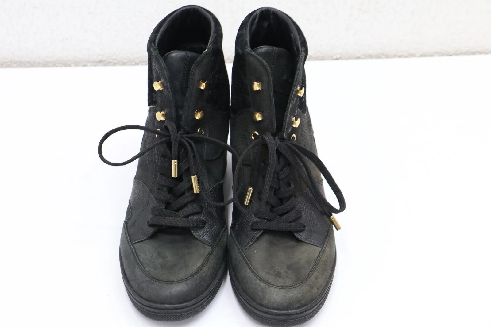 Louis Vuitton Black Leather Embossed Suede Sneakers Womens Size 38.5/US 8.5 - Image 4
