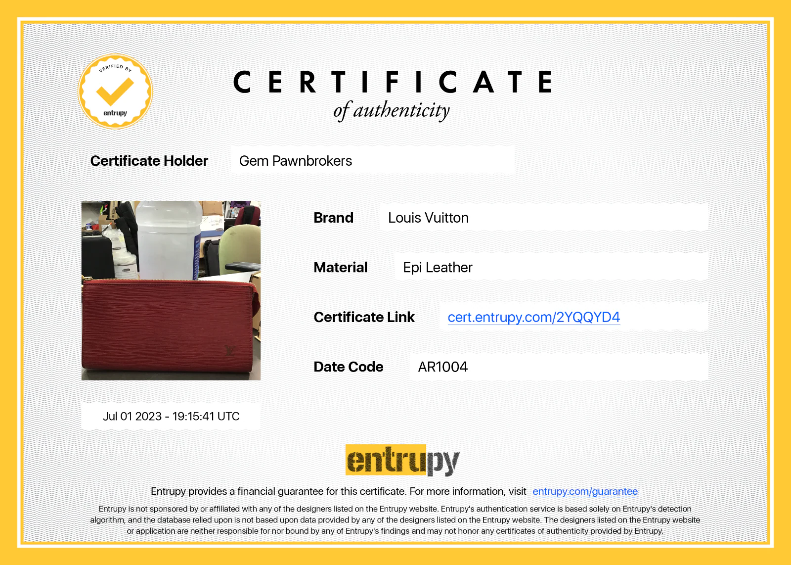 Louis Vuitton Epi Leather Red Pochette AR1004 - Image 2
