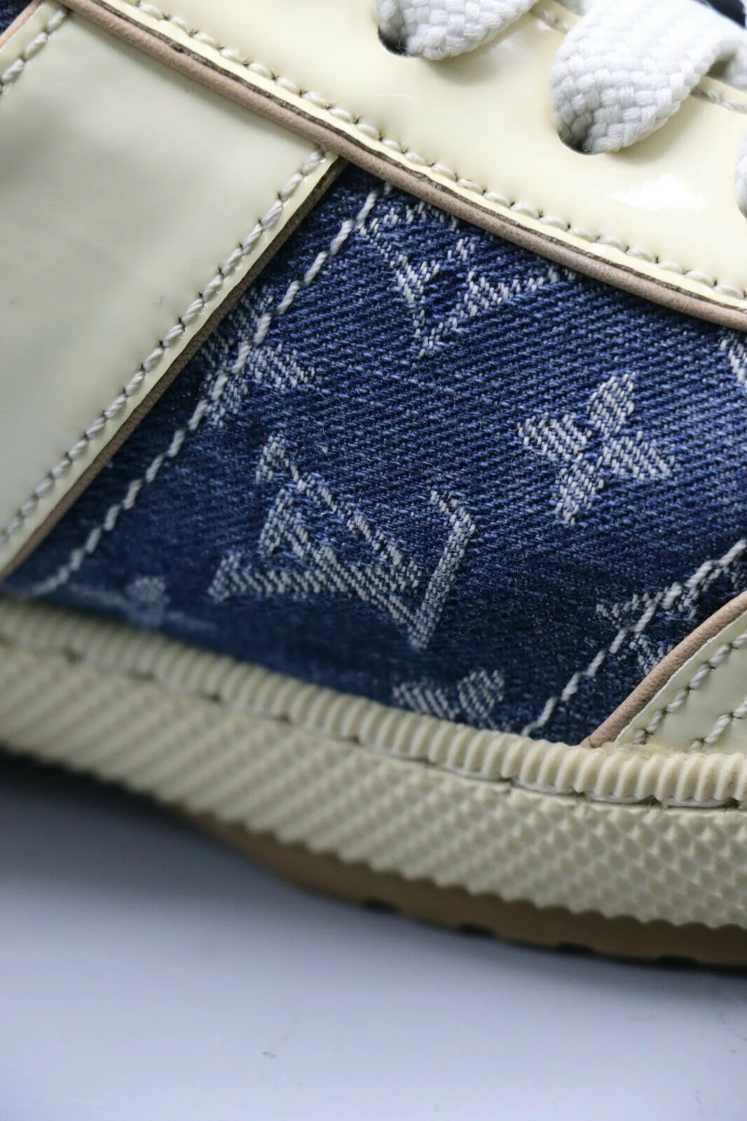 Louis Vuitton Monogram Blue Denim Cream Patent Shoes Sneakers Womens 37.5/7 - Image 7
