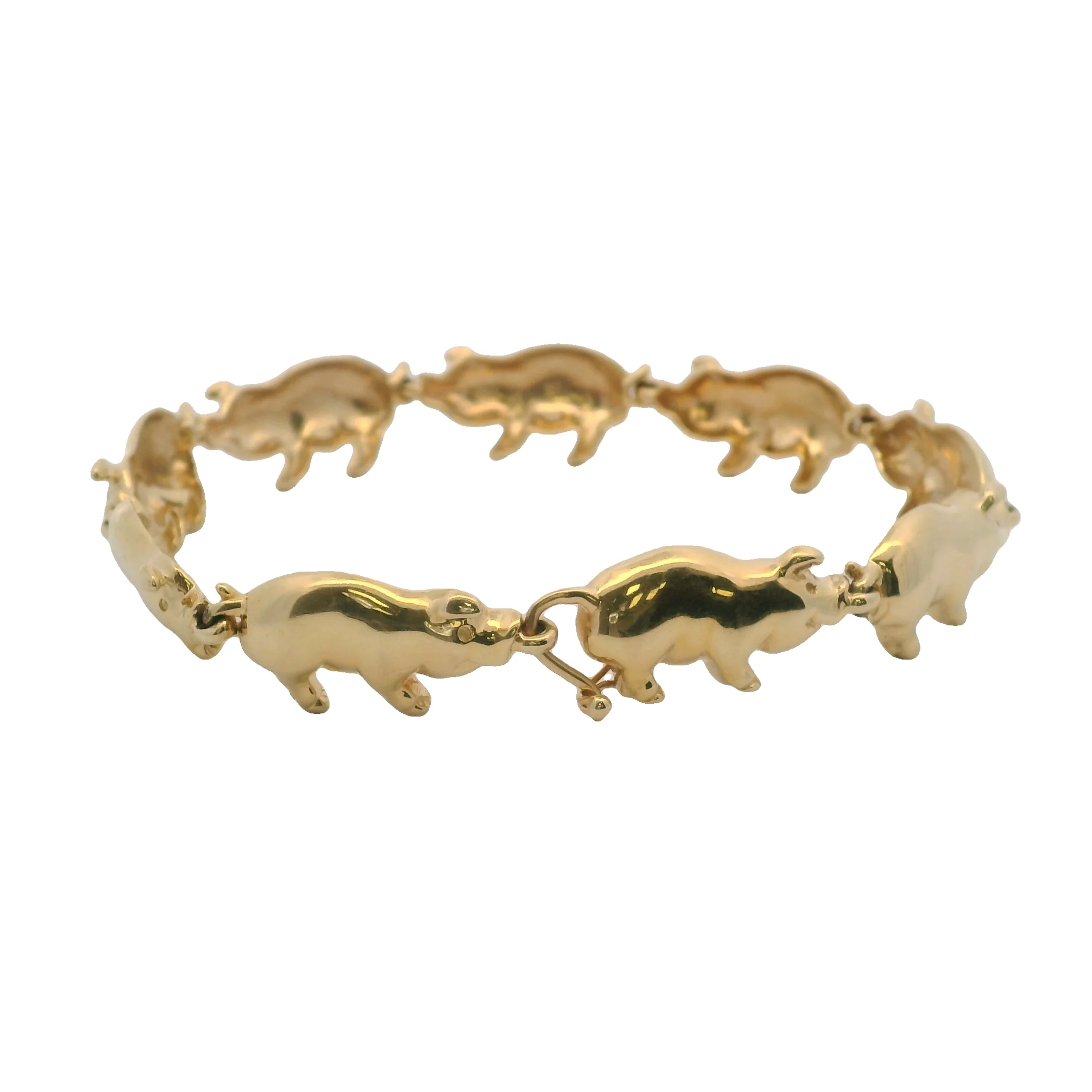 Lucky Pig Chain Link 3D Hog 14K 585 Yellow Gold Swine Animal Bracelet - Image 3