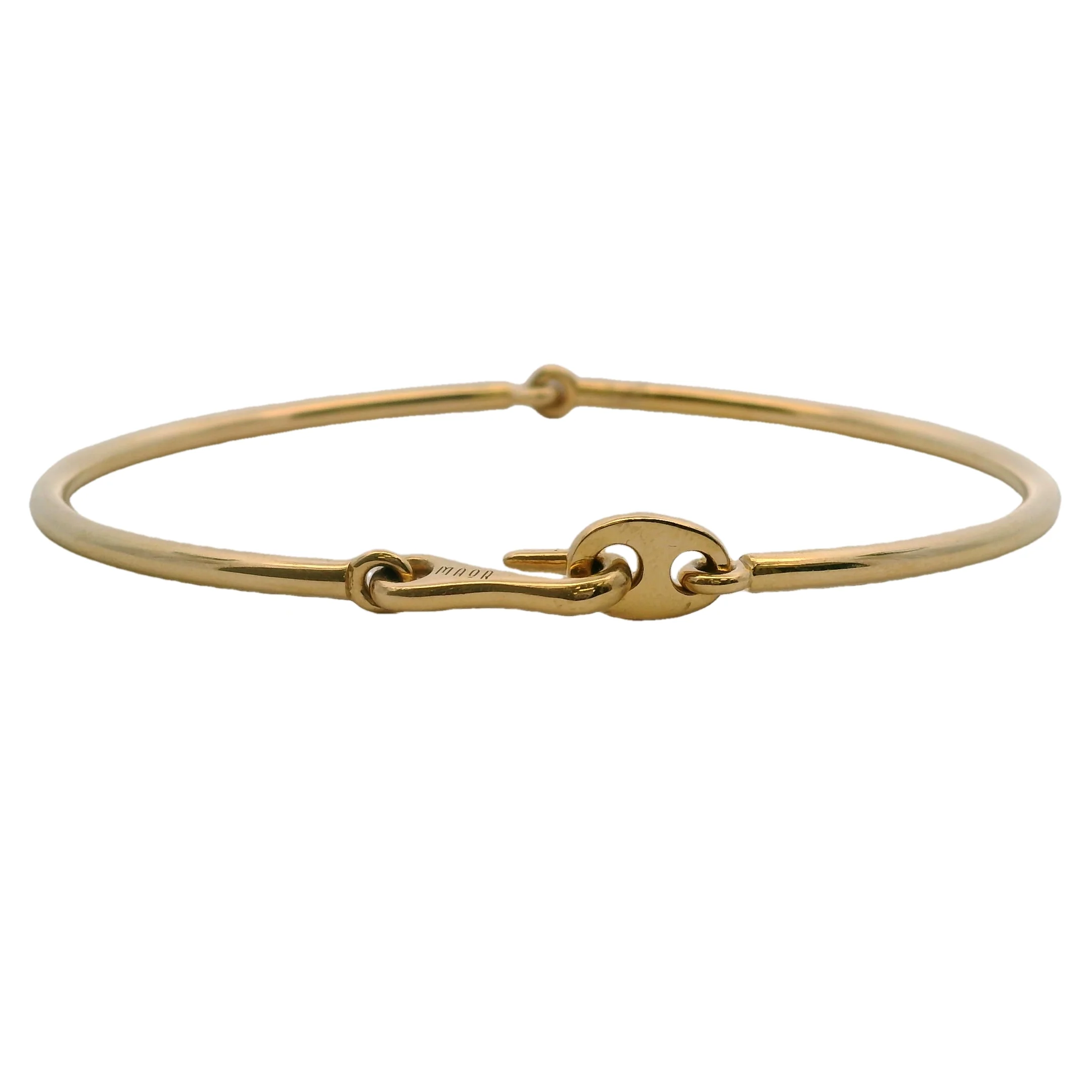 MAOR Solid 18kt Yellow Gold Circinus Hook Bangle Bracelet Size 7.5 M