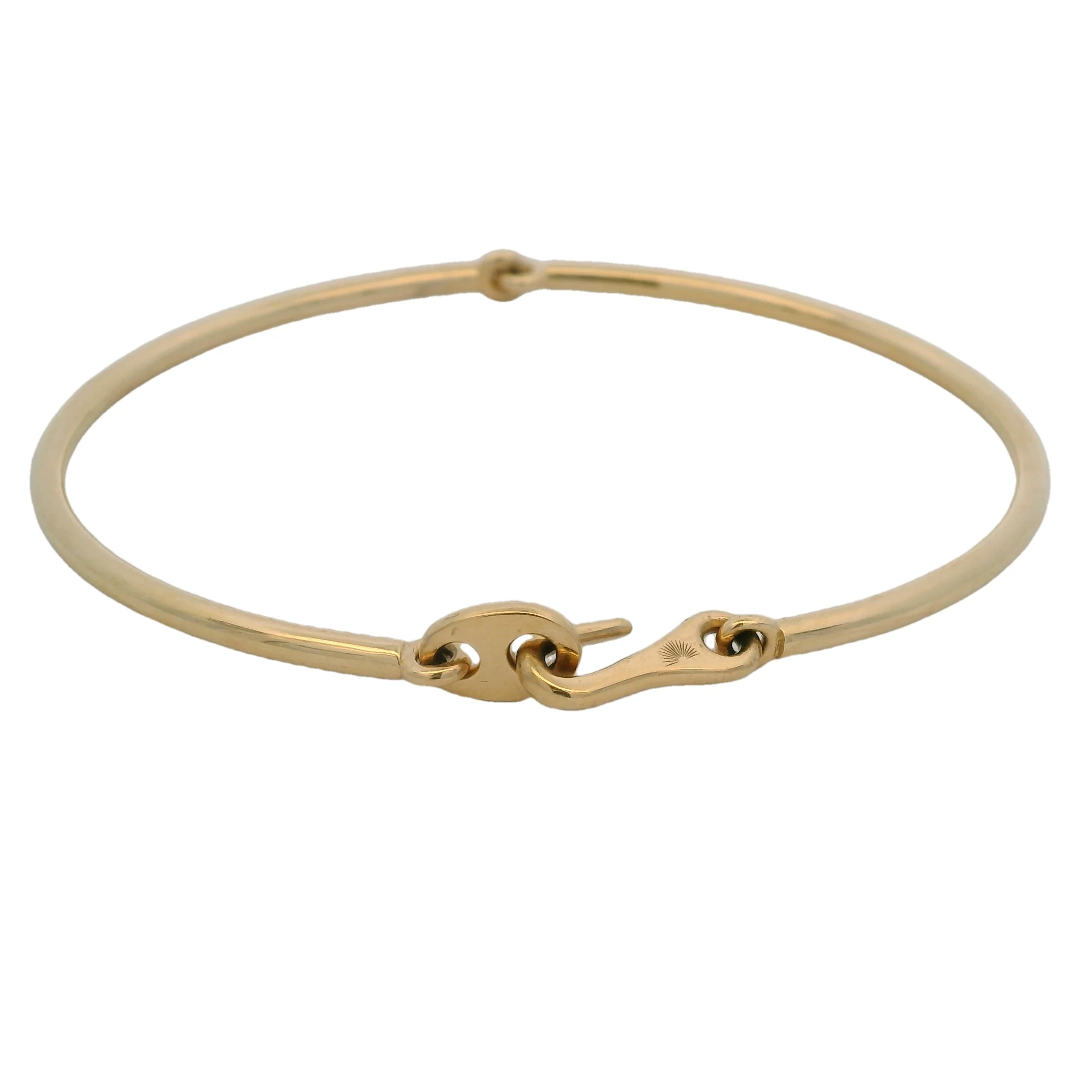 MAOR Solid 18kt Yellow Gold Circinus Hook Bangle Bracelet Size 7.5 M - Image 2