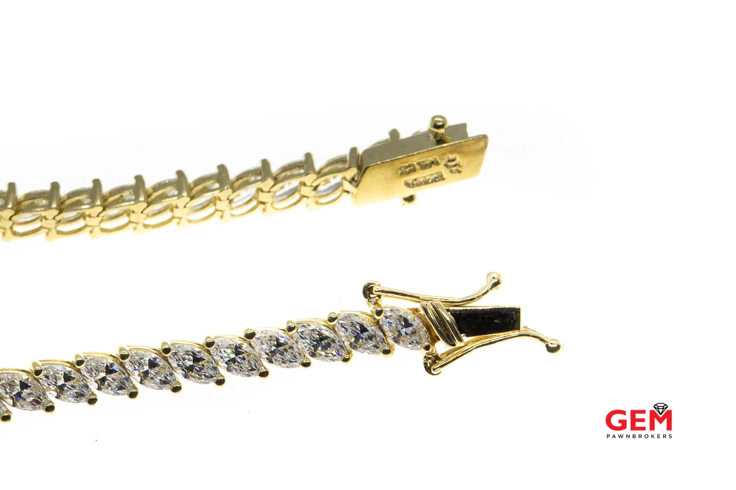Marquise Cut Cubic Zirconia 14K 585 Yellow Gold 6.75" CZ Bracelet - Image 4