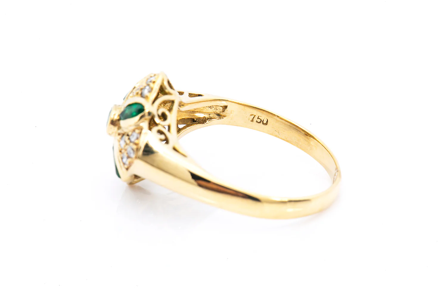 Marquise Emerald & Diamond Cocktail Cluster 18k 750 Yellow Gold Ring - Image 5