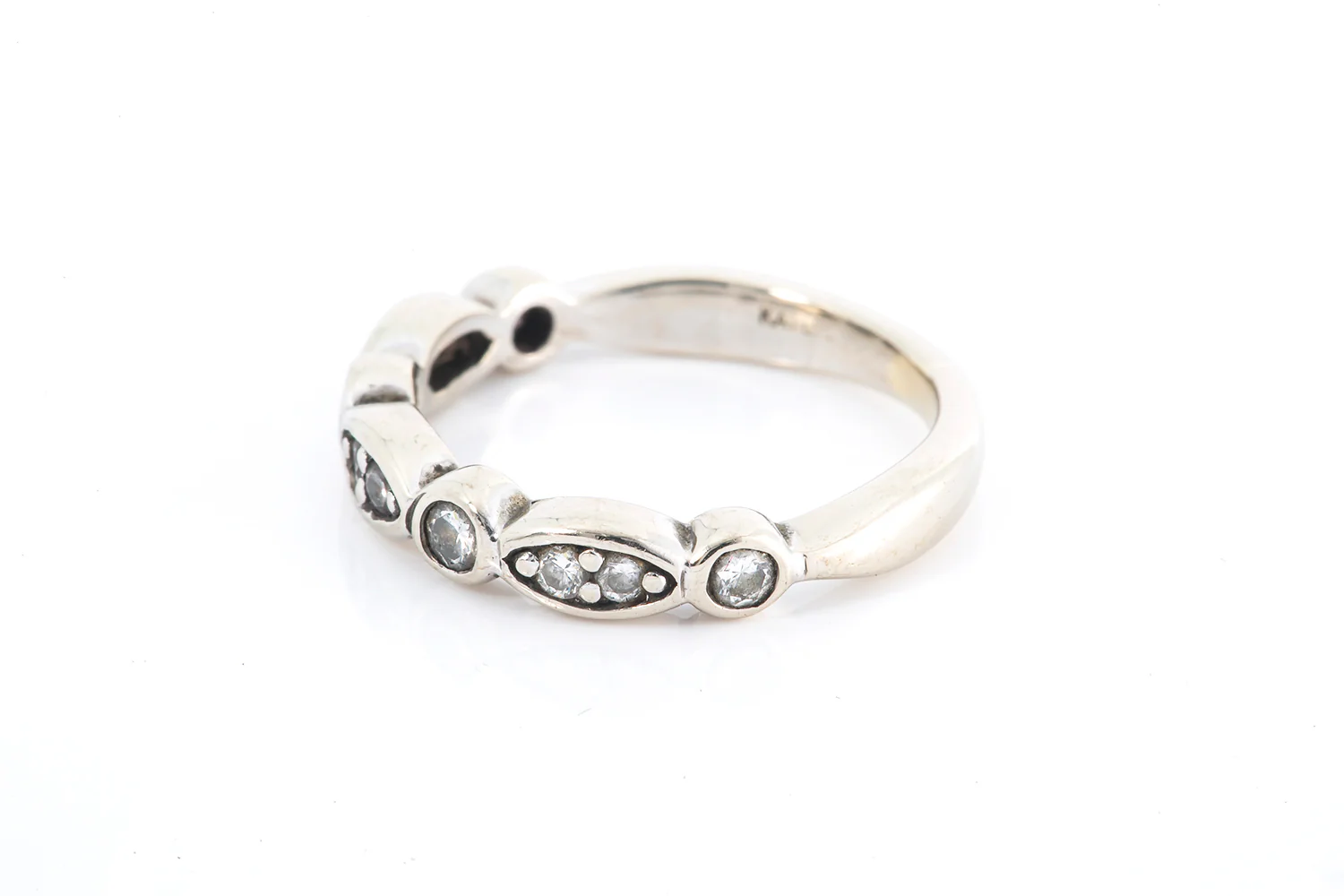 Marquise Shape Stackable Wedding Band Ring 14k 585 White Gold Size 4.5 - Image 2