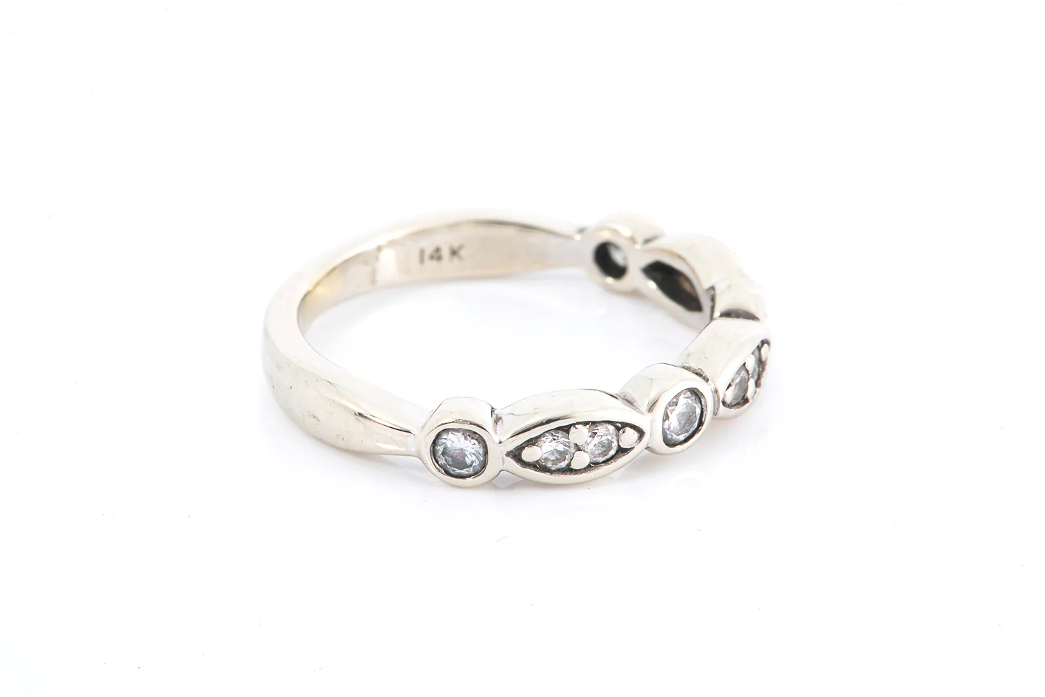 Marquise Shape Stackable Wedding Band Ring 14k 585 White Gold Size 4.5 - Image 3