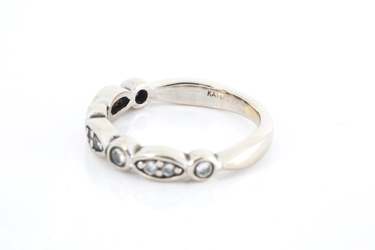 Marquise Shape Stackable Wedding Band Ring 14k 585 White Gold Size 4.5 - Image 4