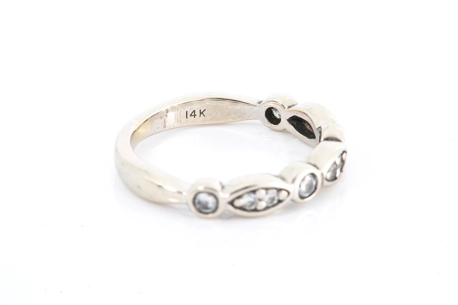 Marquise Shape Stackable Wedding Band Ring 14k 585 White Gold Size 4.5 - Image 5