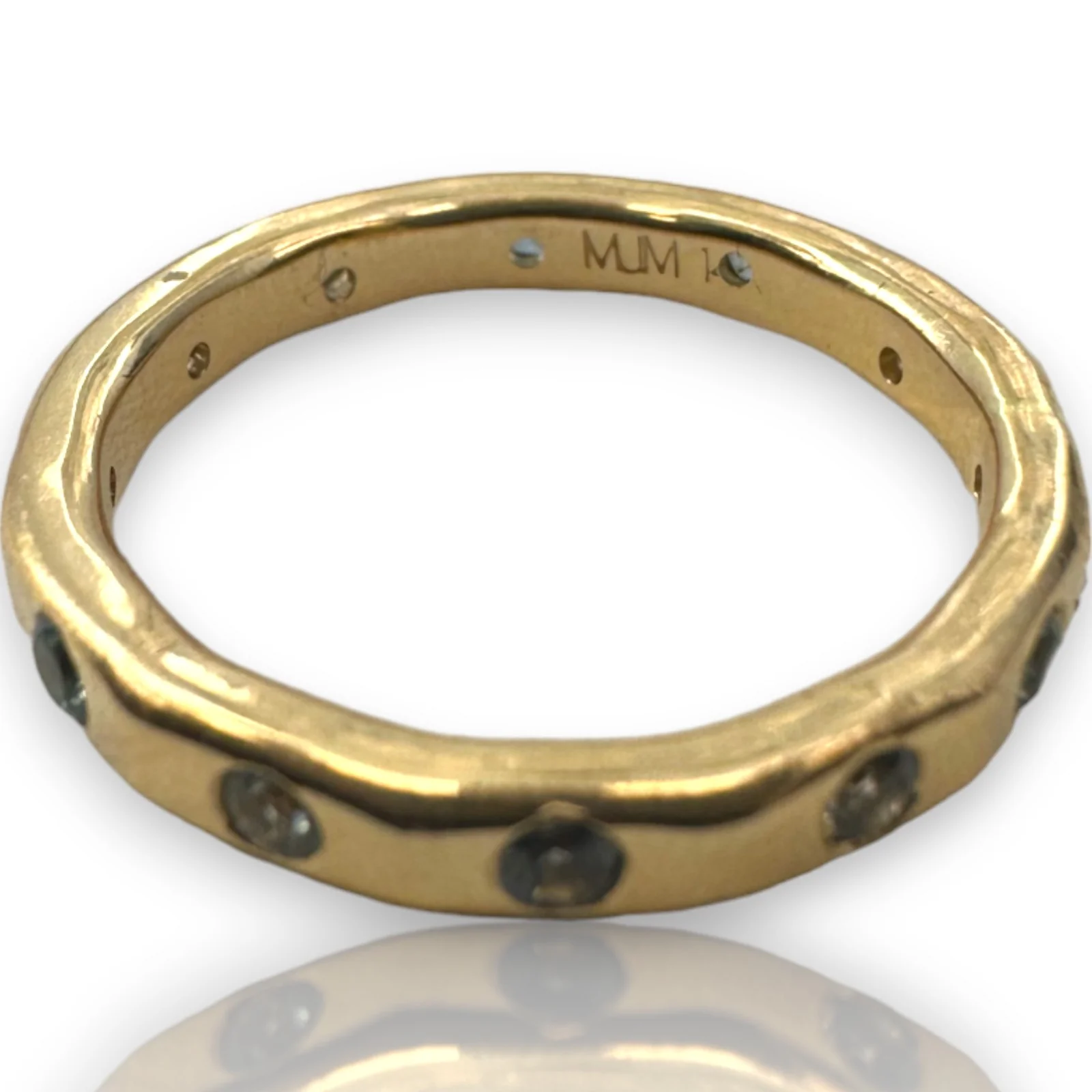 Melissa Joy Manning Solid 14kt Recycled Yellow Gold Flush Mount Montana Sapphire 2.8mm Wedding Stackable Band Size 5.75 - Image 4