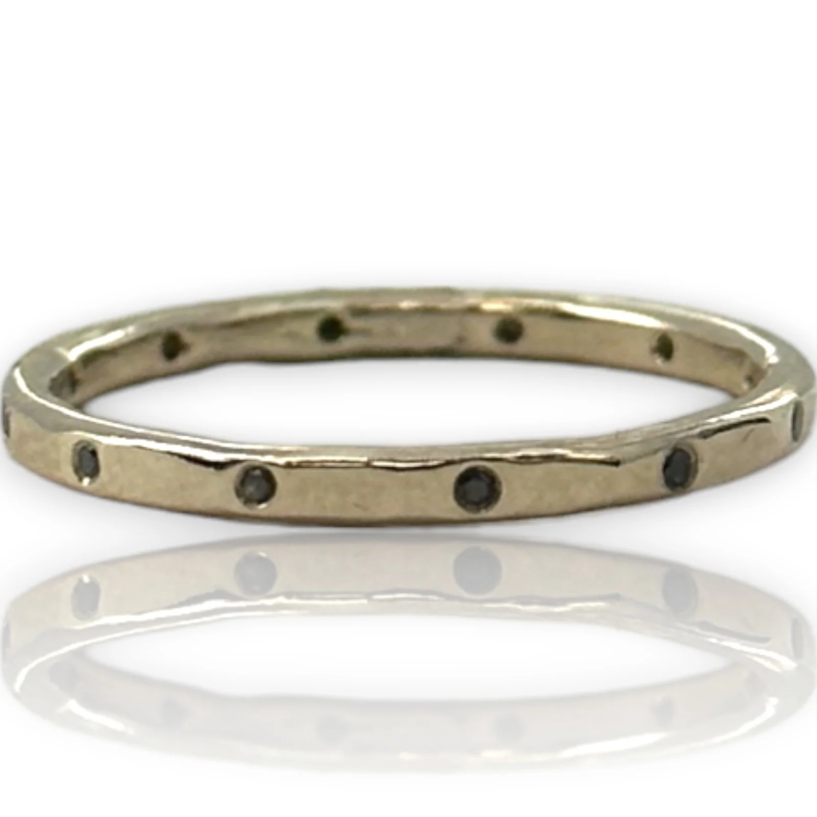 Melissa Joy Manning Solid 18kt Recycled White Gold 12 Black Diamond 1.7mm Wedding Stackable Band Size 5.75 - Image 2