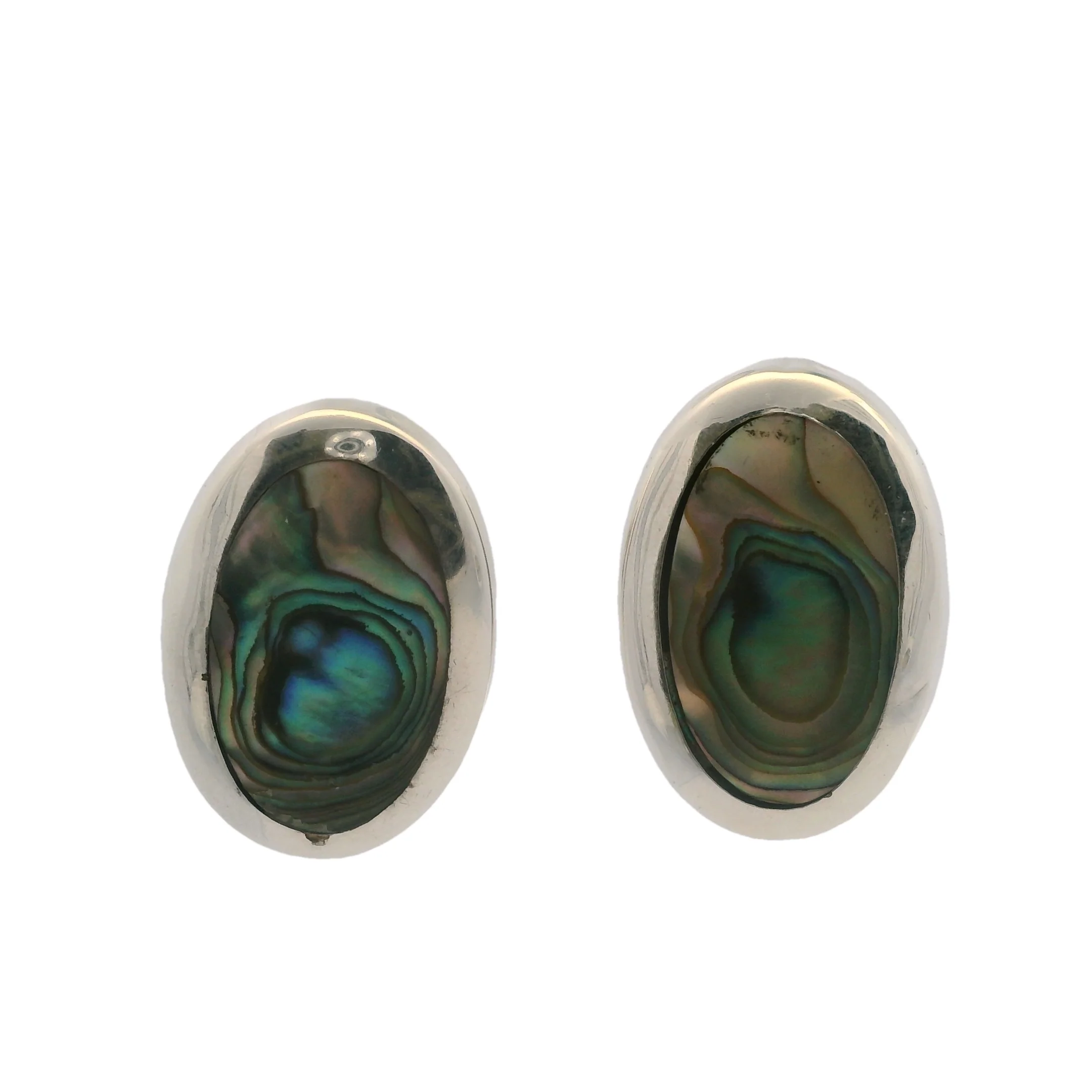 Mexican 925 Sterling Silver and Abalone 1.3" Clip-On Earrings - Image 2