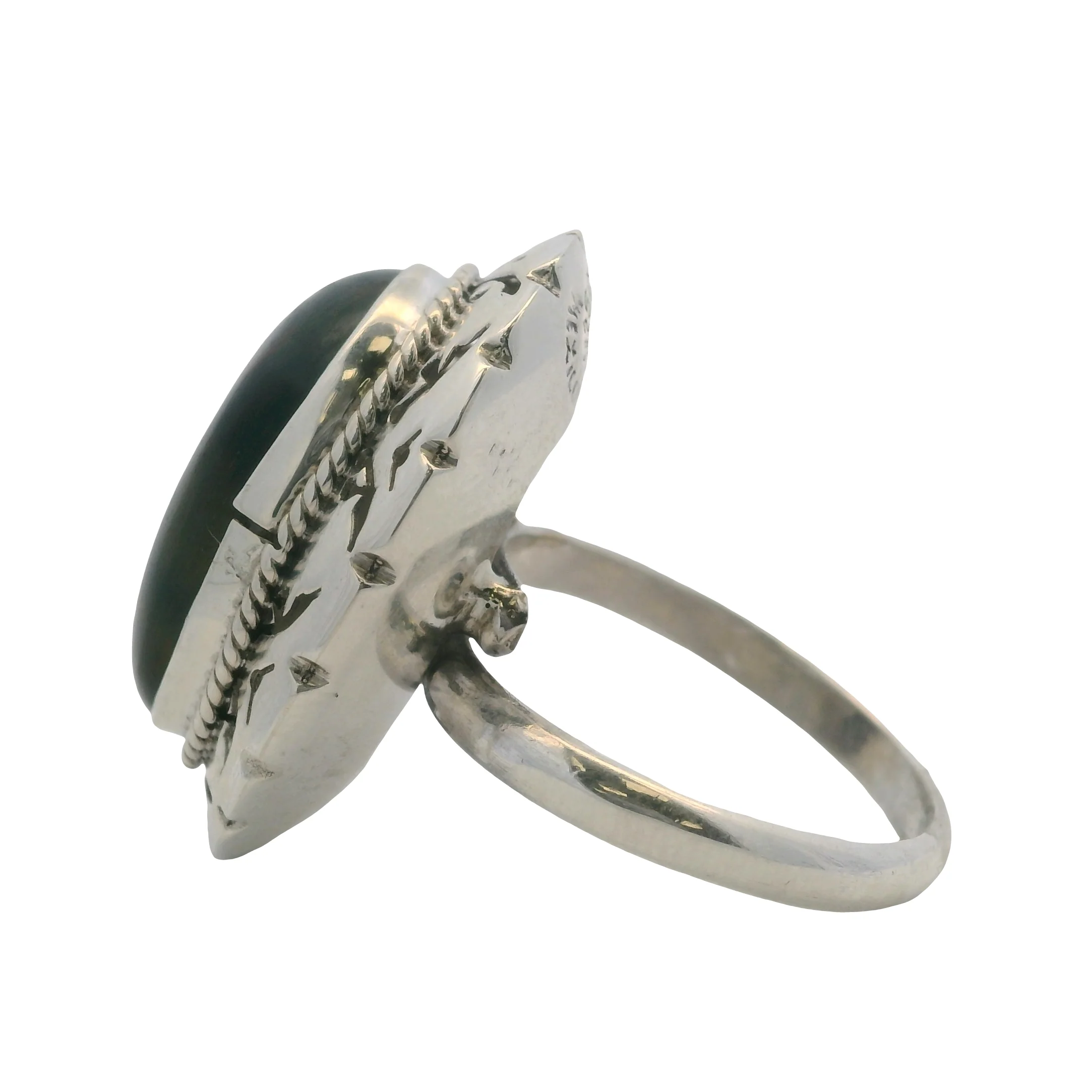 Mexican 925 Sterling Silver Handmade Large Labradorite Cabochon Adjustable Shank Ring - Image 2