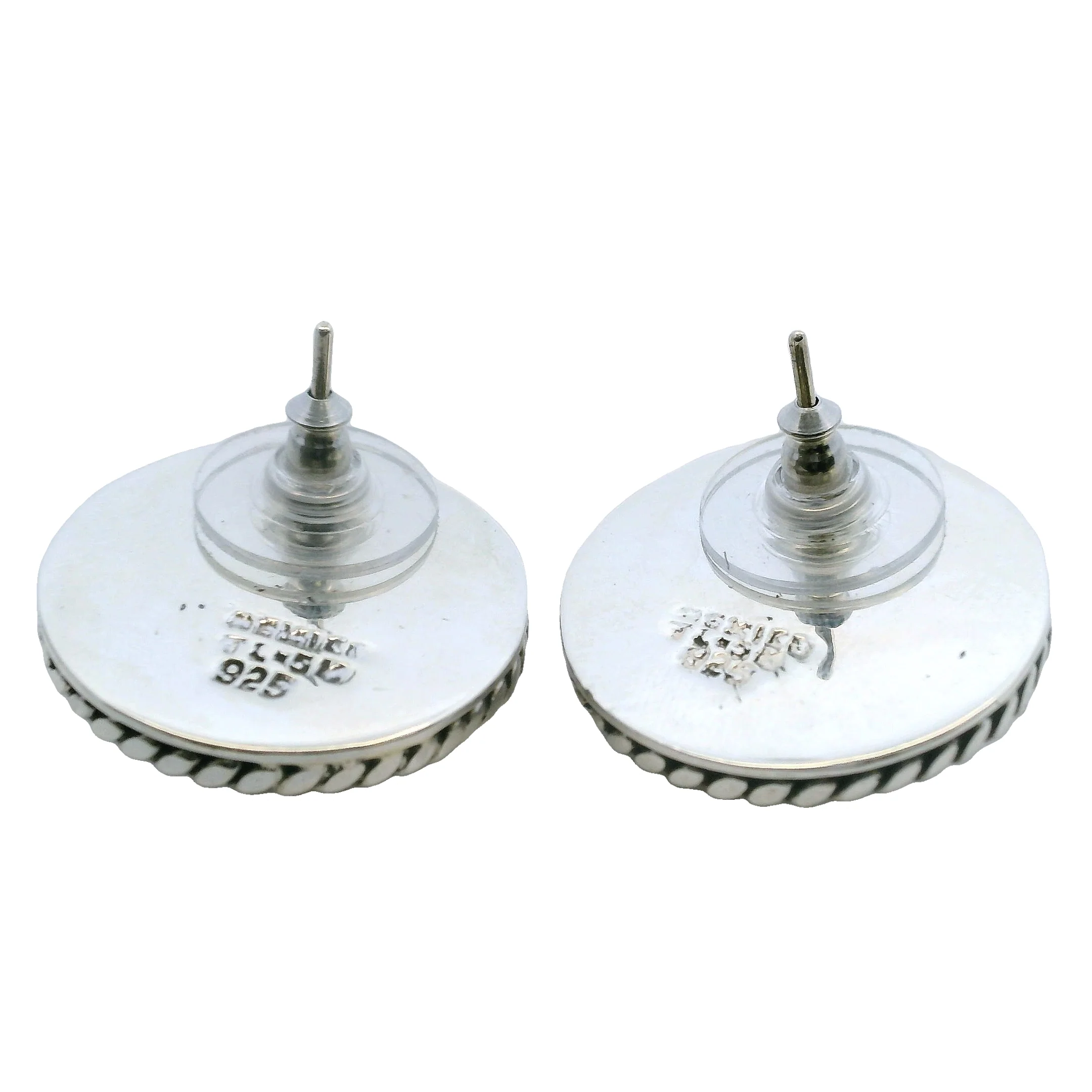 Mexican 925 Sterling Silver Taxco Round Button Rope 22.5mm Stud Earrings - Image 6