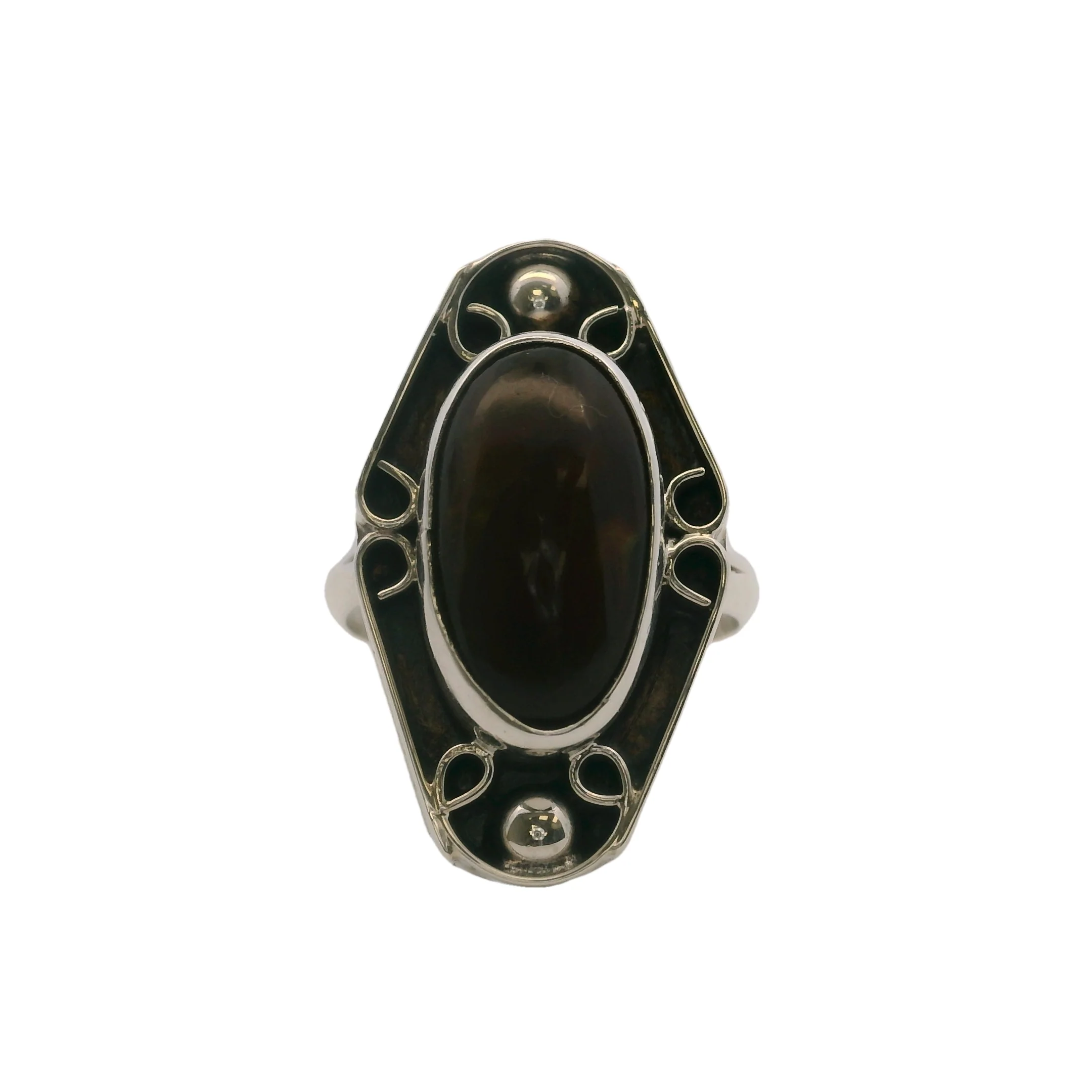 Mexican Handmade 925 Sterling Silver and Fire Agate 27mm Long Cocktail Ring Size 7