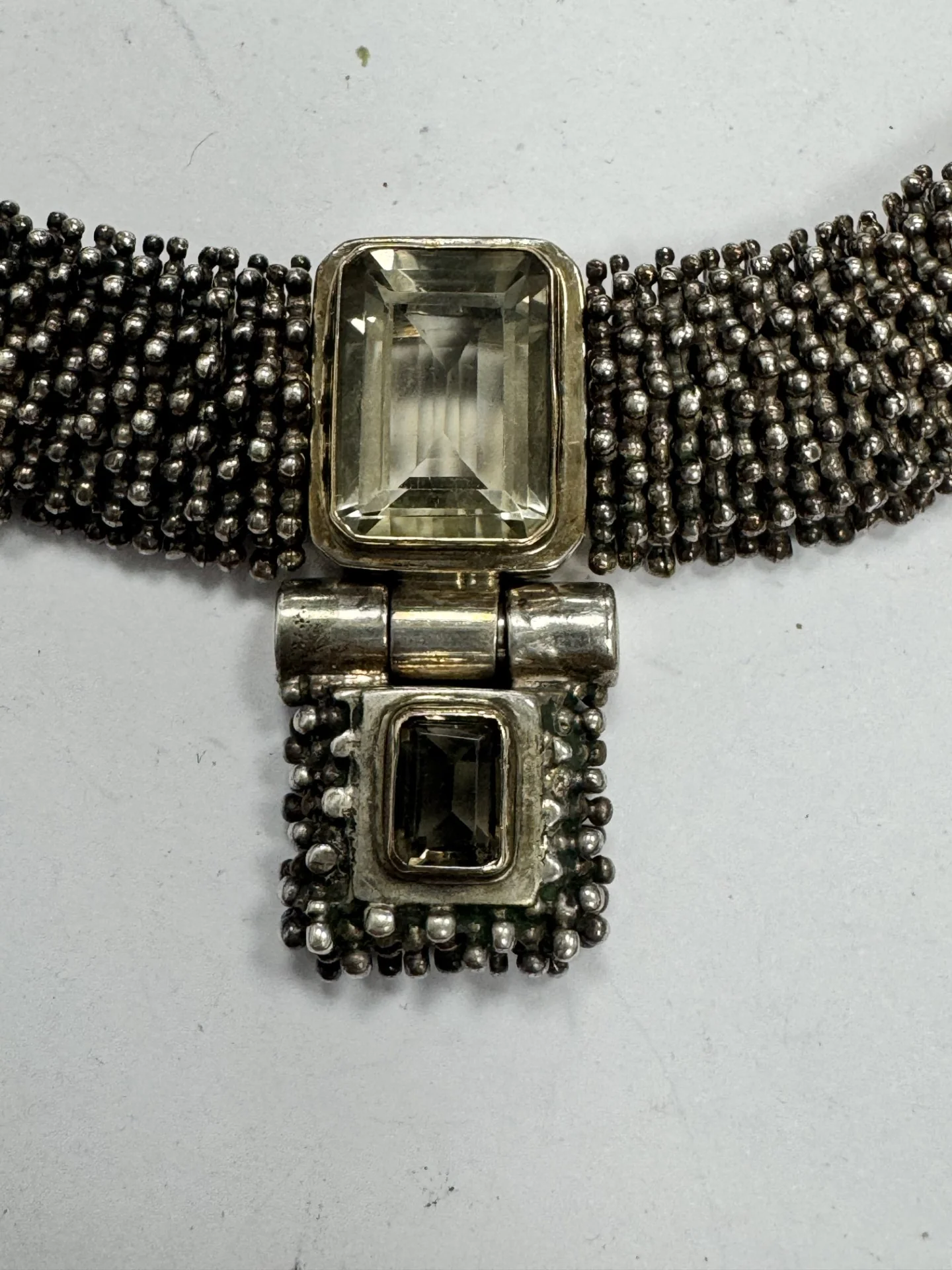 Michael Dawkins Caviar 925 Sterling Silver Smokey Quartz Collar Necklace 18" - Image 2