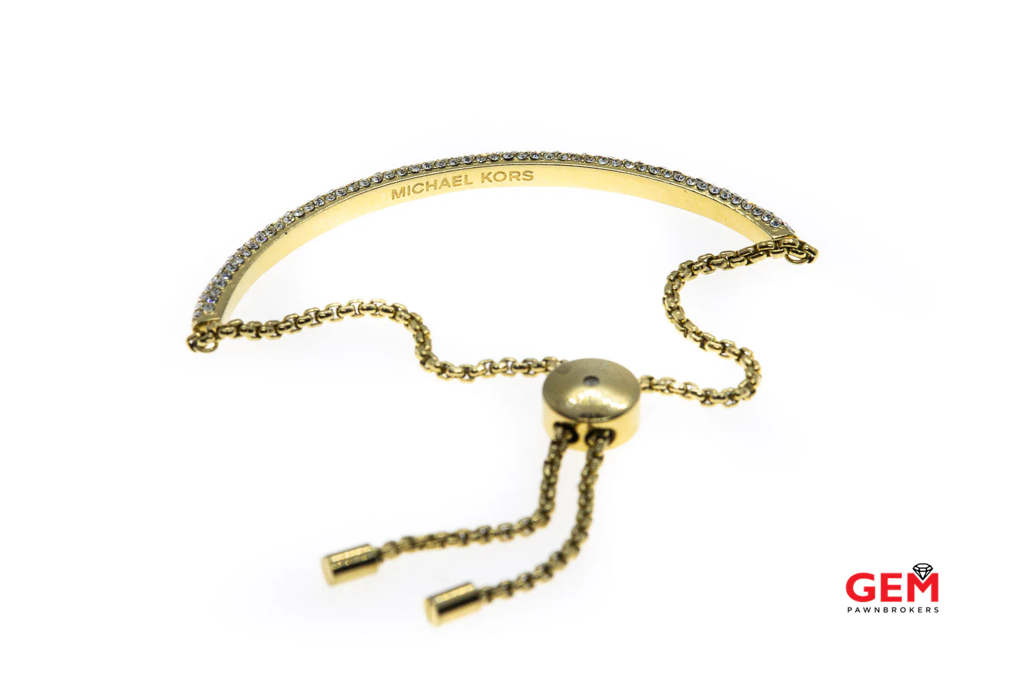 Michael Kors Cubic Zirconia Pave Bar & Rolo Link Pull Slider Bolo Tie Lock MK CZ 8.5" Bracelet - Image 2