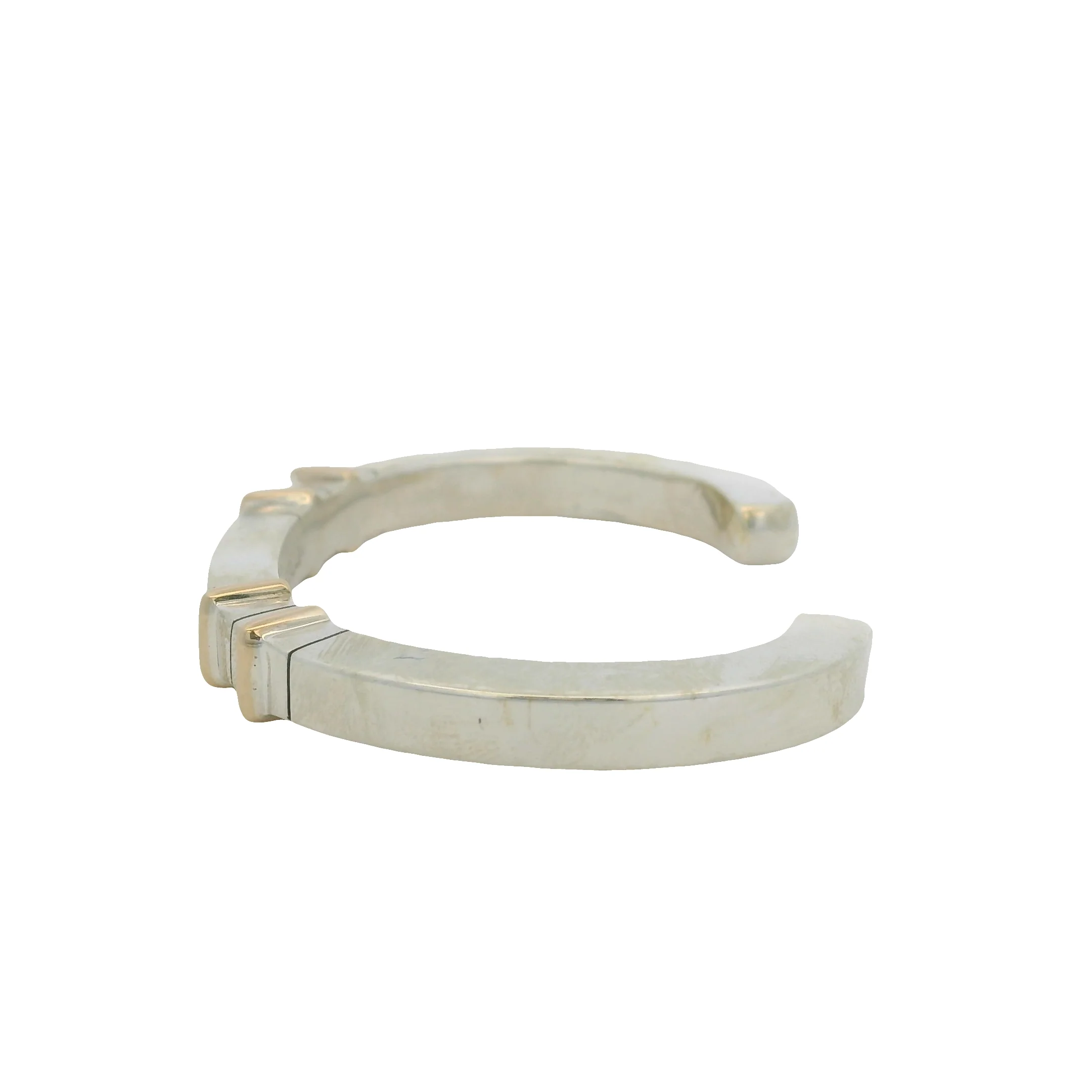 Michel Plumail Solid 925 Sterling Silver Artisan Modernist 4 Gold Bar Accent Cuff Bracelet 6" - Image 3