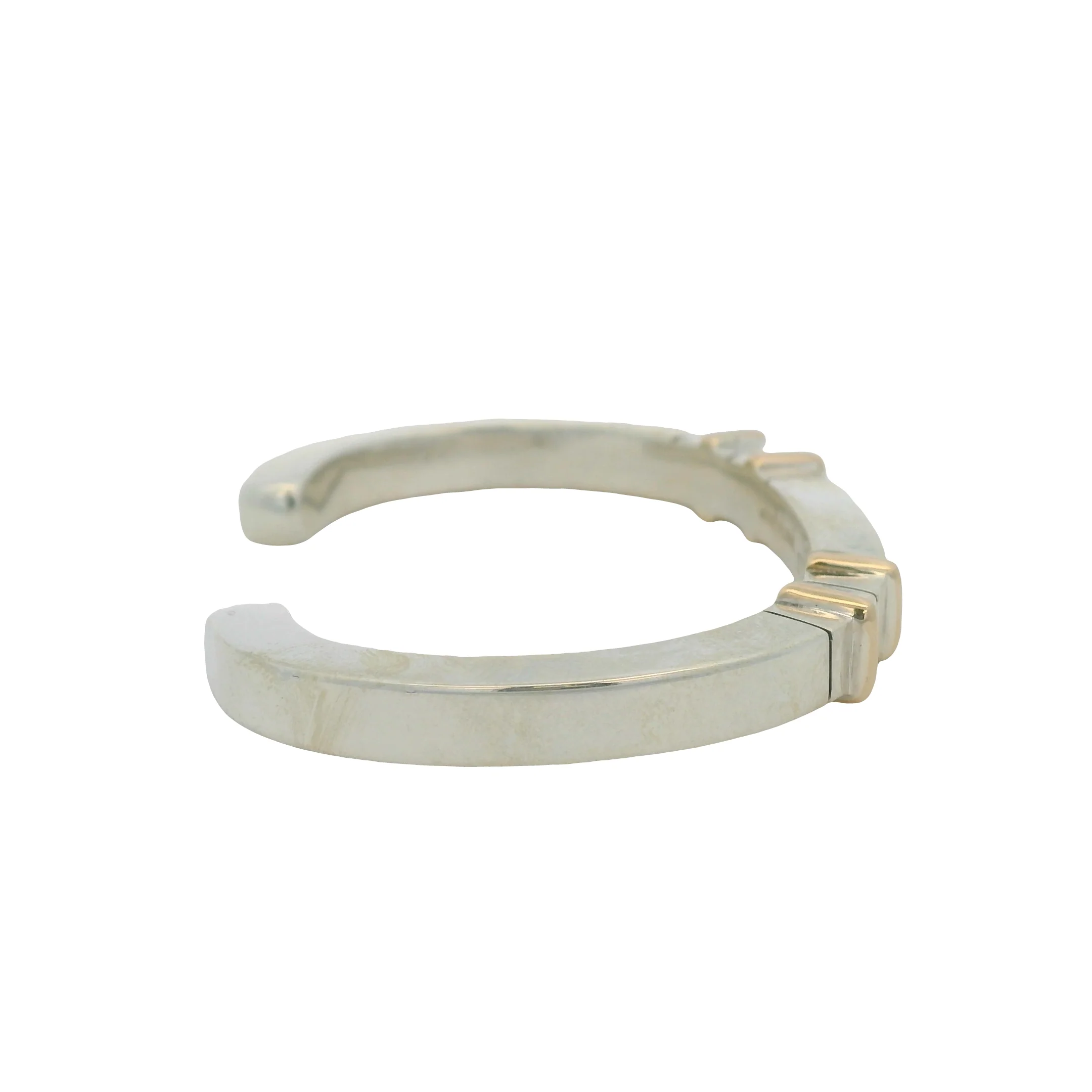 Michel Plumail Solid 925 Sterling Silver Artisan Modernist 4 Gold Bar Accent Cuff Bracelet 6" - Image 4