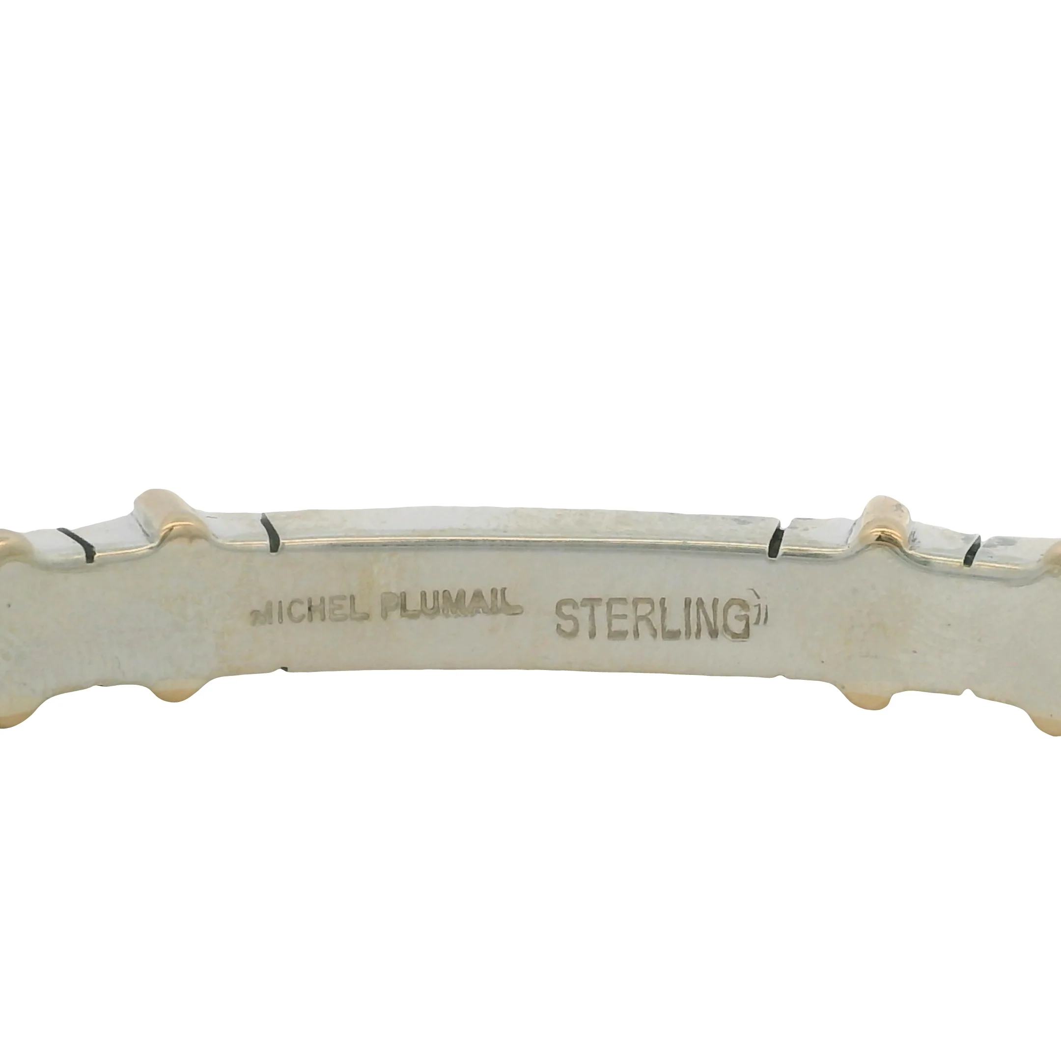 Michel Plumail Solid 925 Sterling Silver Artisan Modernist 4 Gold Bar Accent Cuff Bracelet 6" - Image 6