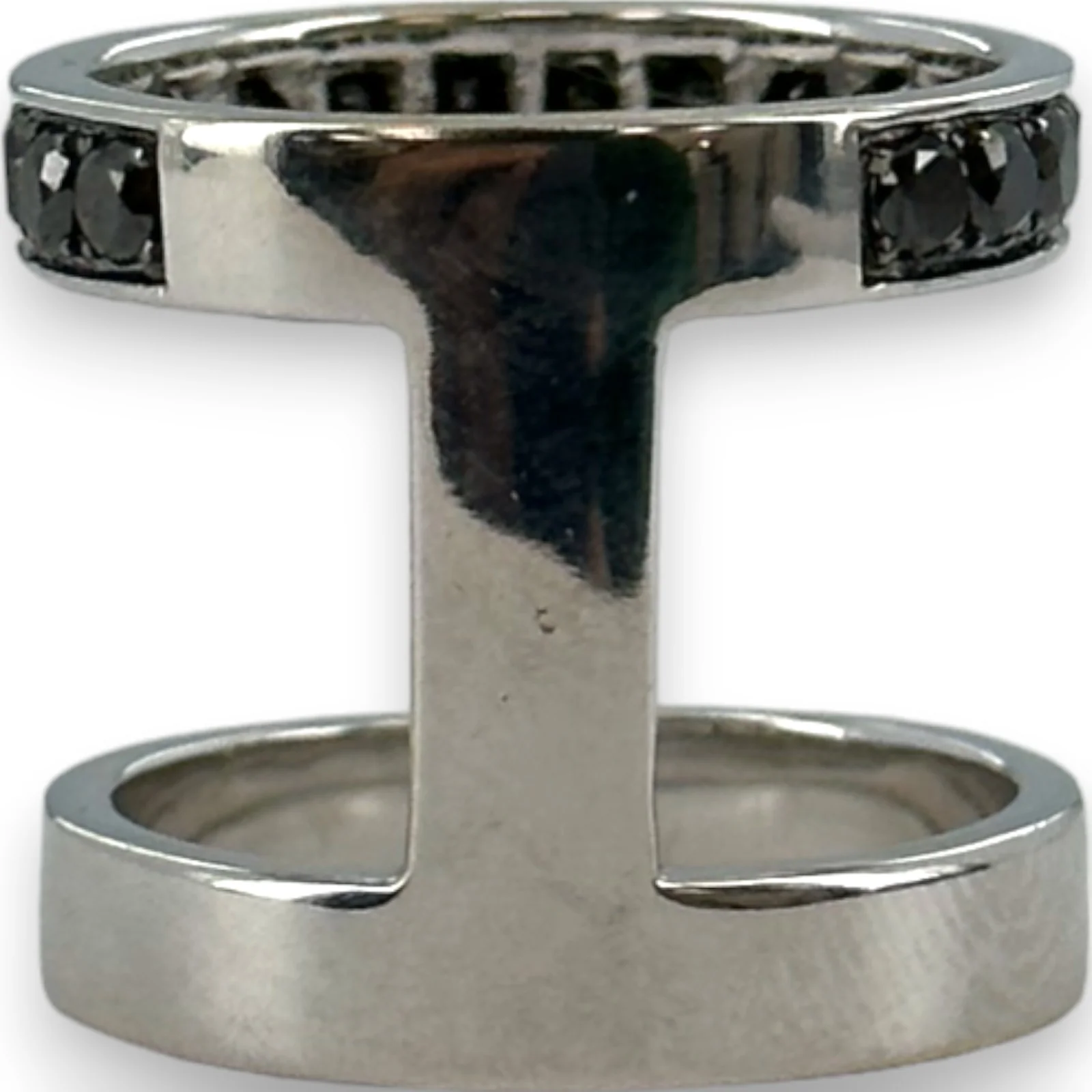 Michelle Campbell Fine Jewelry Double Stack 14k Solid White Gold and 0.9ctw Black Diamonds Luxury Band Ring Size 5.5 - Image 3