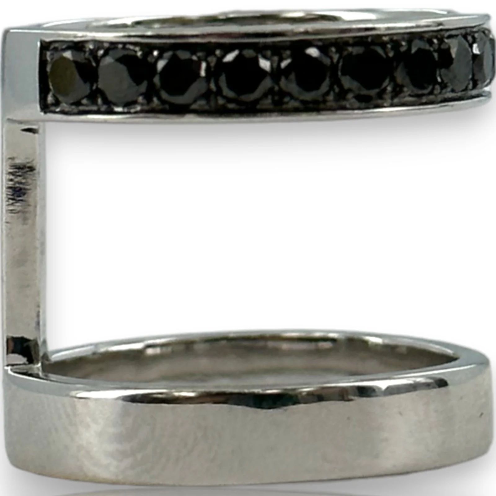 Michelle Campbell Fine Jewelry Double Stack 14k Solid White Gold and 0.9ctw Black Diamonds Luxury Band Ring Size 5.5 - Image 4