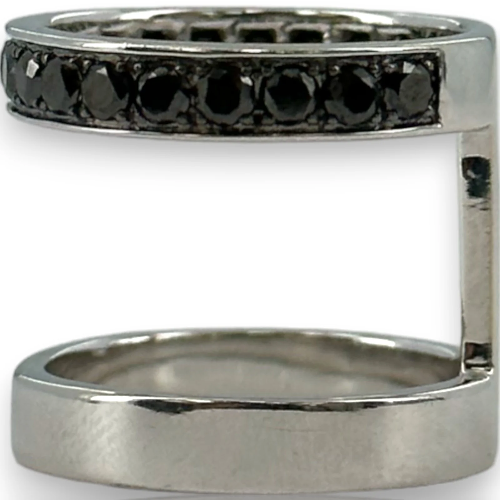Michelle Campbell Fine Jewelry Double Stack 14k Solid White Gold and 0.9ctw Black Diamonds Luxury Band Ring Size 5.5 - Image 5
