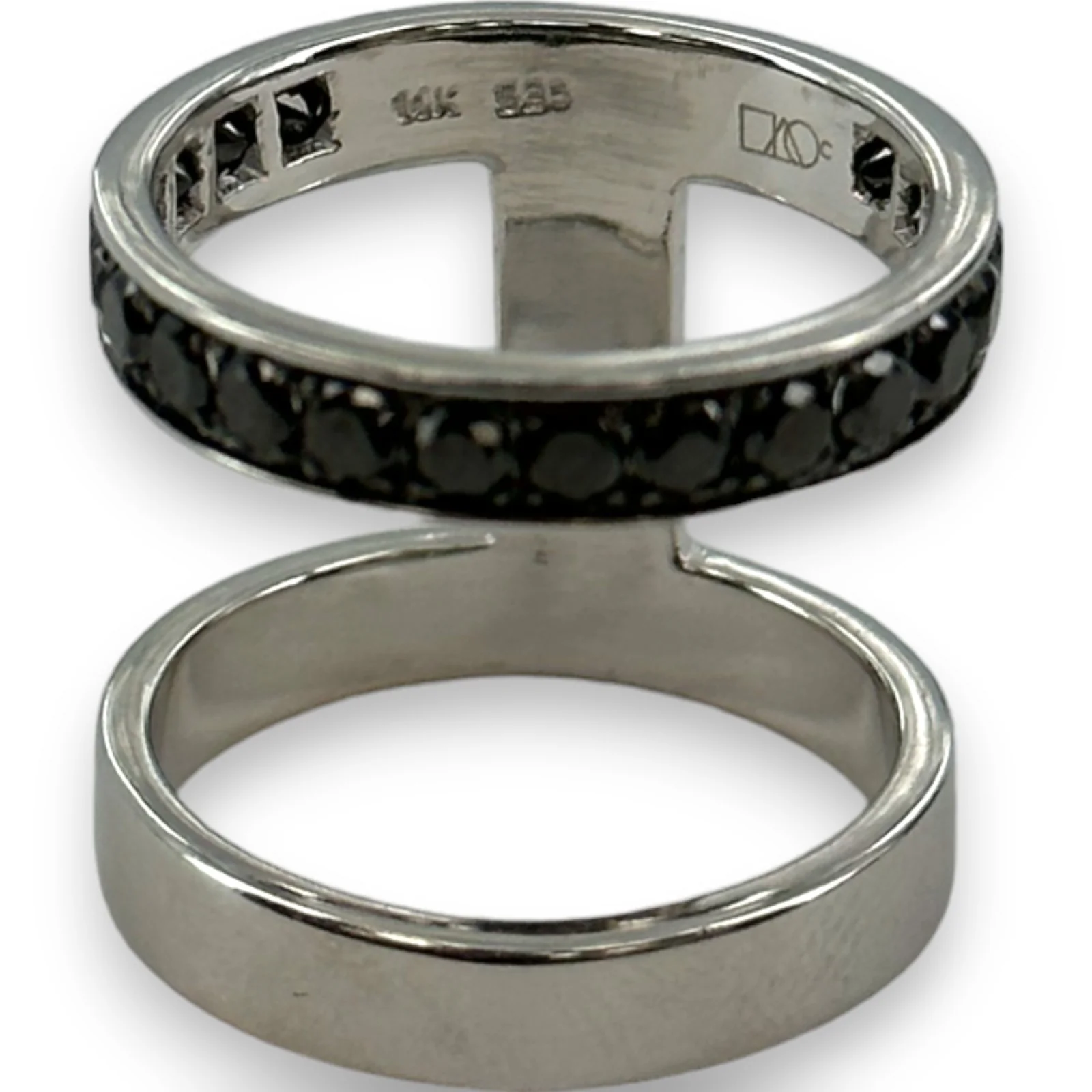 Michelle Campbell Fine Jewelry Double Stack 14k Solid White Gold and 0.9ctw Black Diamonds Luxury Band Ring Size 5.5 - Image 6