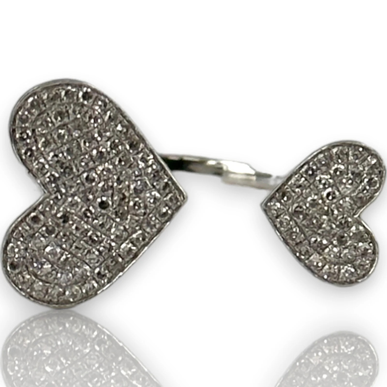 Micro Pave Natural Diamond Double Hearts Wrap Ring Size 6.5 14kt Solid White Gold