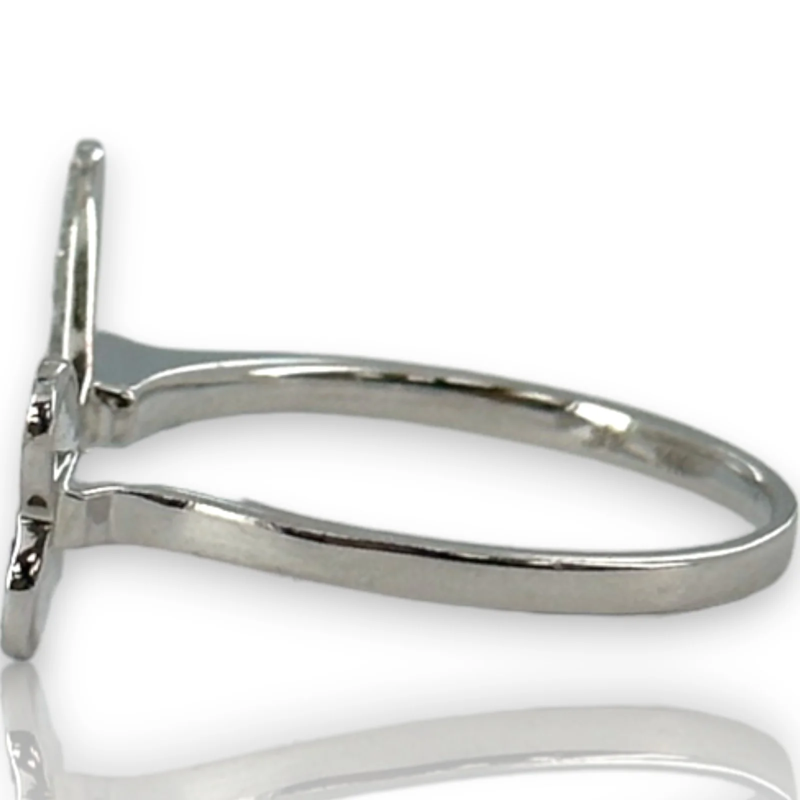 Micro Pave Natural Diamond Double Hearts Wrap Ring Size 6.5 14kt Solid White Gold - Image 2