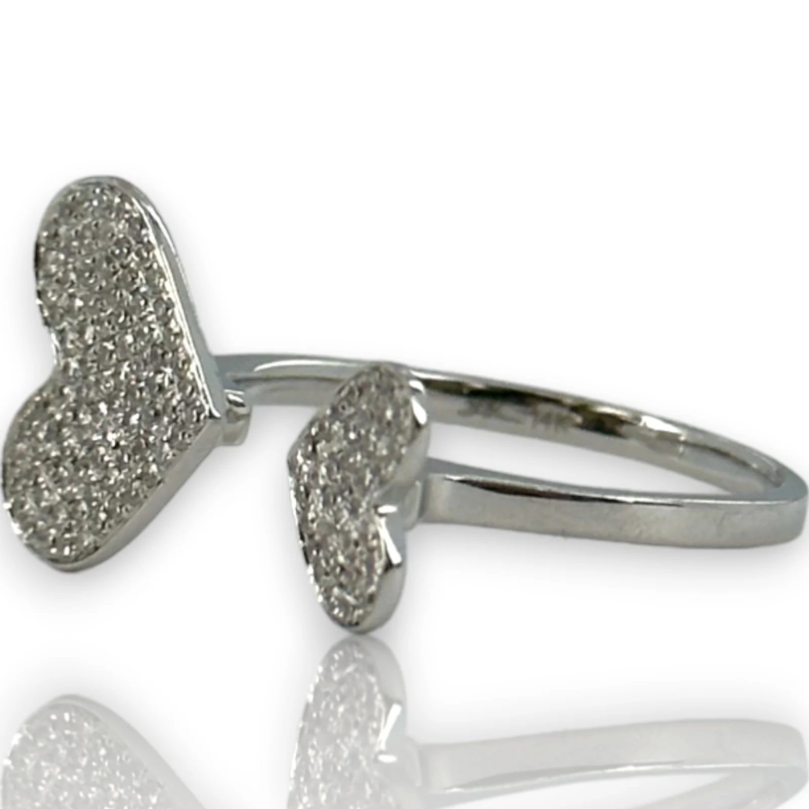Micro Pave Natural Diamond Double Hearts Wrap Ring Size 6.5 14kt Solid White Gold - Image 5