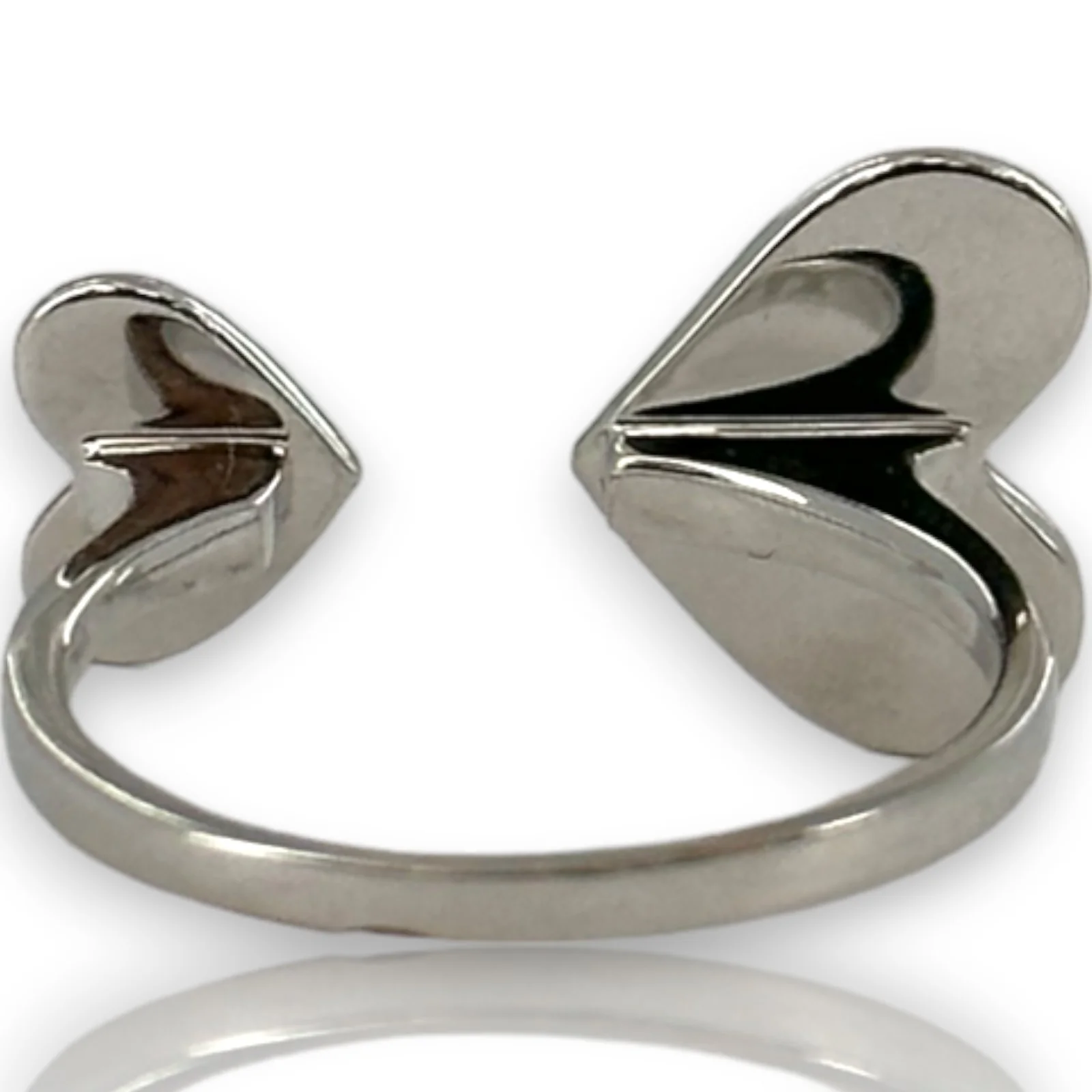 Micro Pave Natural Diamond Double Hearts Wrap Ring Size 6.5 14kt Solid White Gold - Image 6