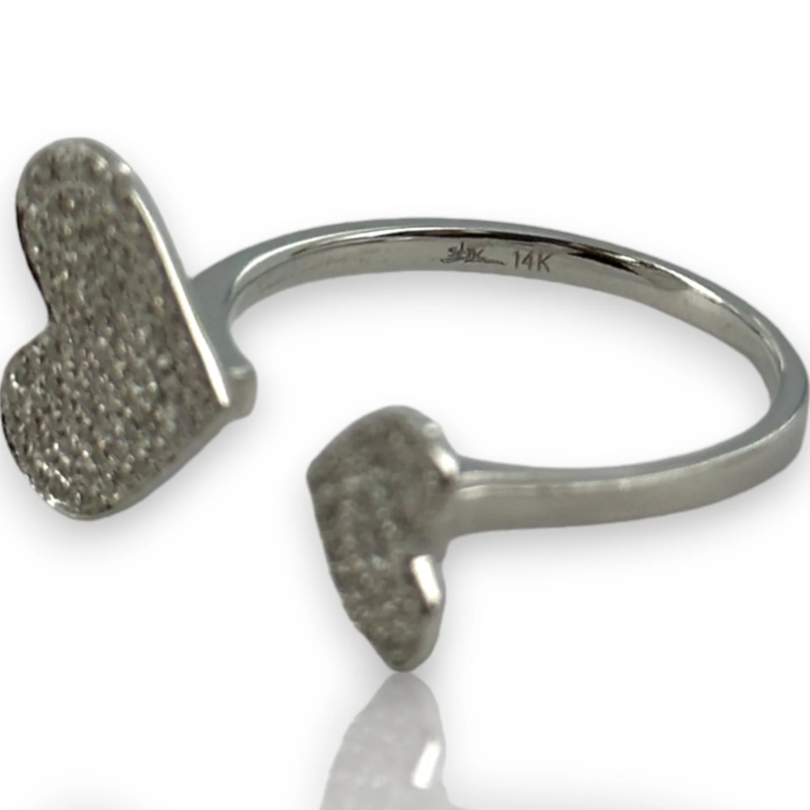 Micro Pave Natural Diamond Double Hearts Wrap Ring Size 6.5 14kt Solid White Gold - Image 7