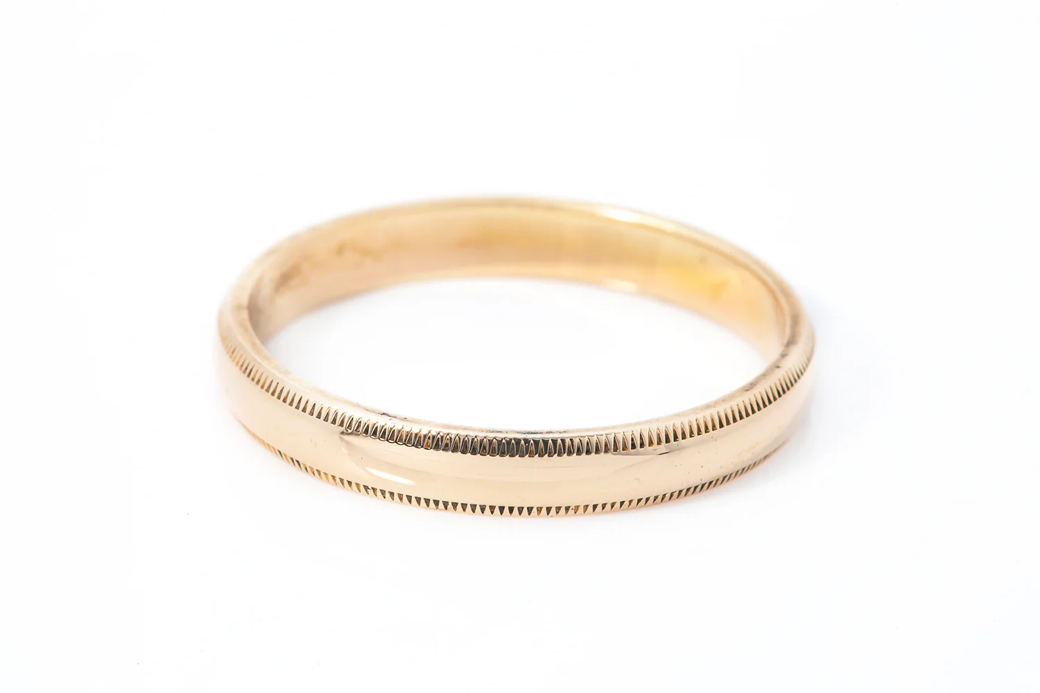 Milgrain Wedding Band Plain Domed Stackable Ring 14k 585 Yellow Gold Size 7.5 - Image 2