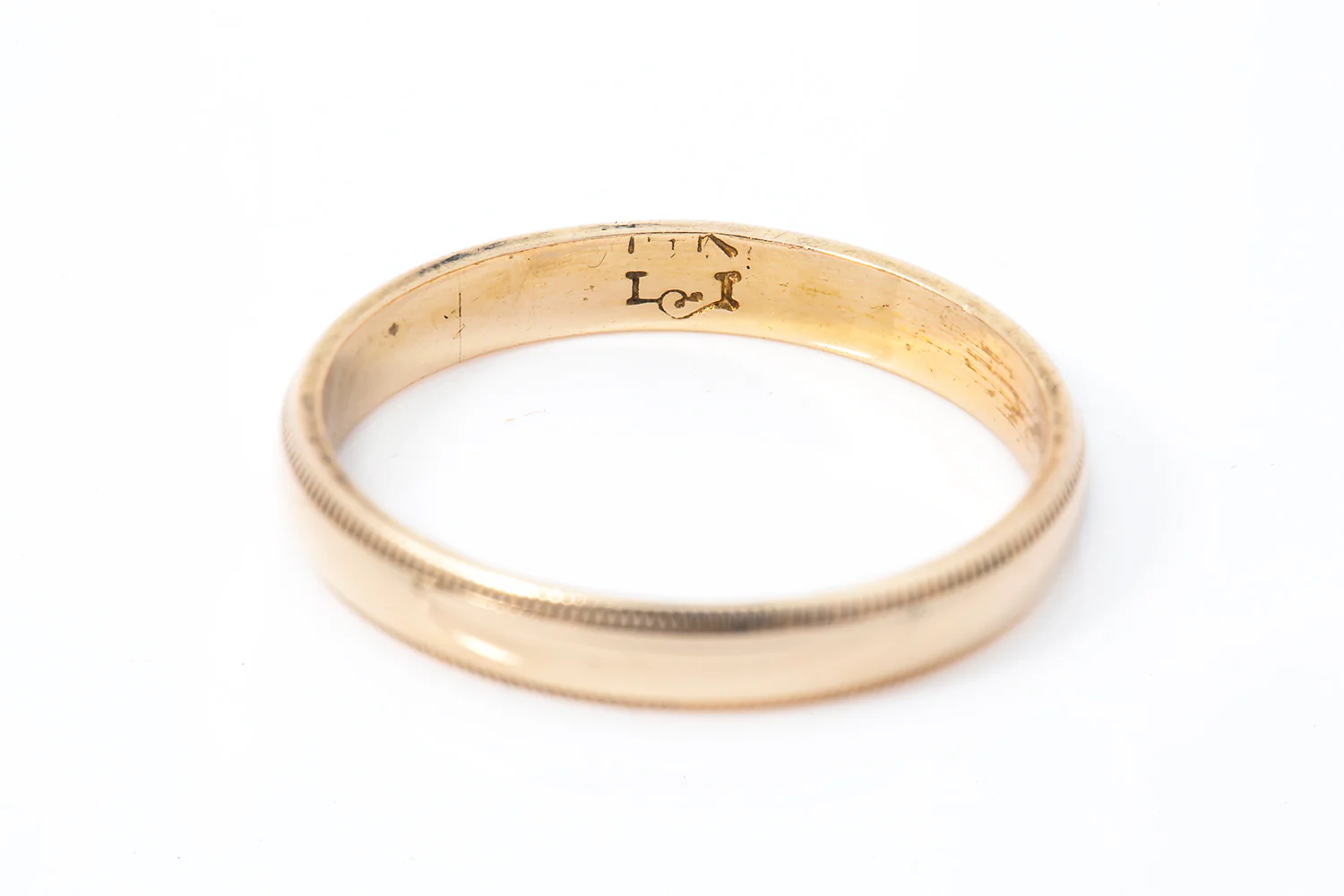 Milgrain Wedding Band Plain Domed Stackable Ring 14k 585 Yellow Gold Size 7.5 - Image 3