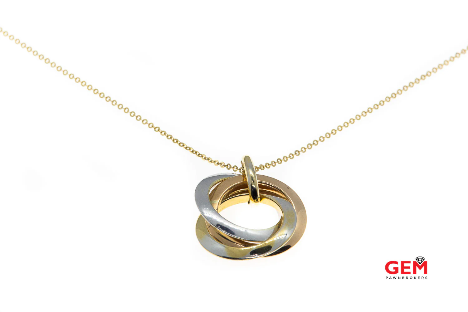 Milros Eternity Trinity Interlocked Rings Chain Link 14K 585 Yellow Gold Necklace 17.25" - Image 2