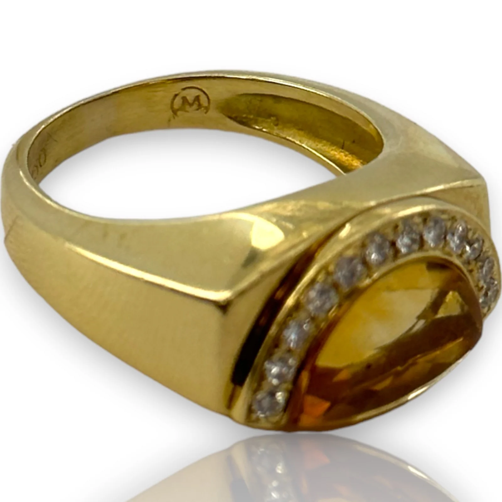 MOVADO Radius Collection Solid 18kt Yellow Gold Citrine and Diamond Half Moon Ring Size 7.75 - Image 5