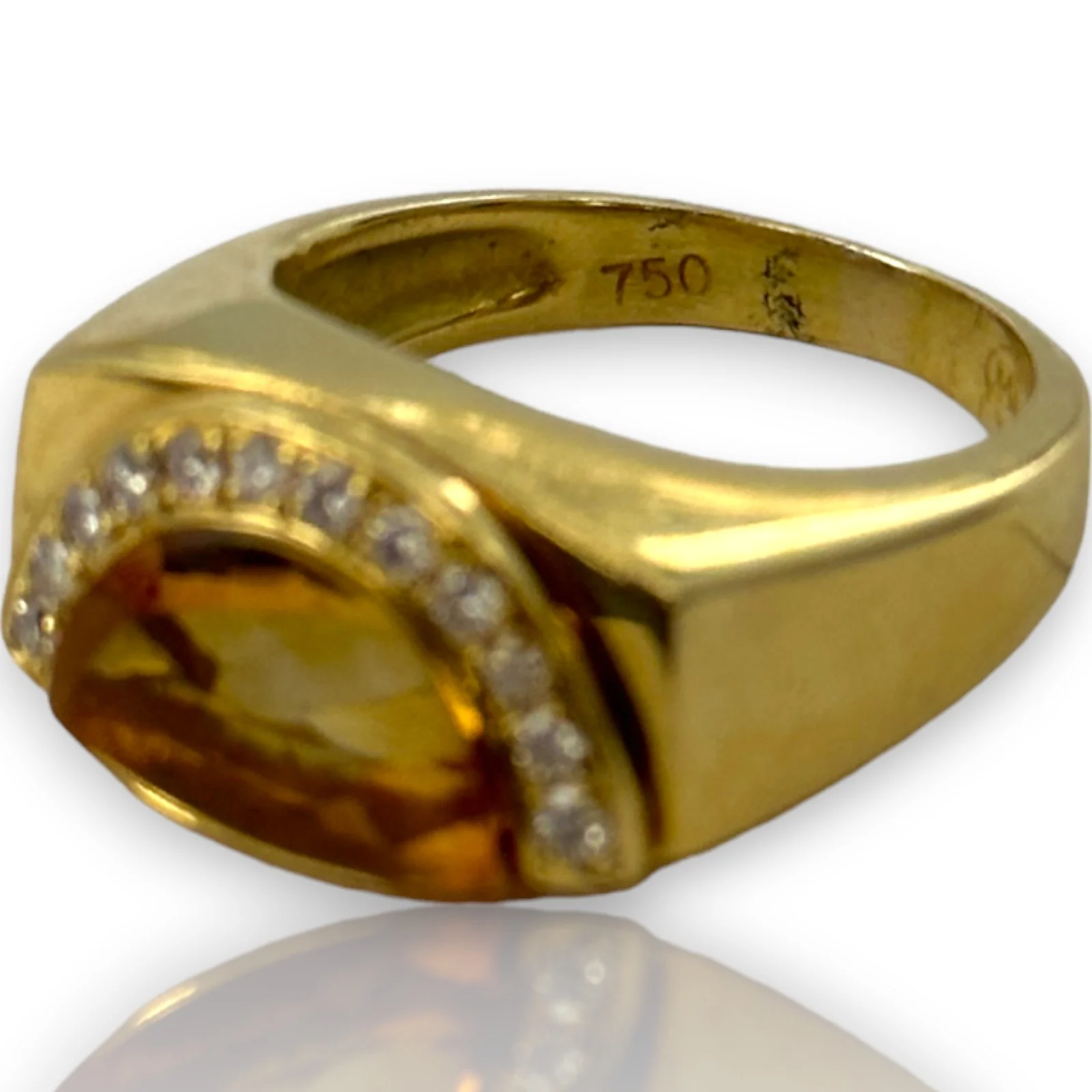 MOVADO Radius Collection Solid 18kt Yellow Gold Citrine and Diamond Half Moon Ring Size 7.75 - Image 6
