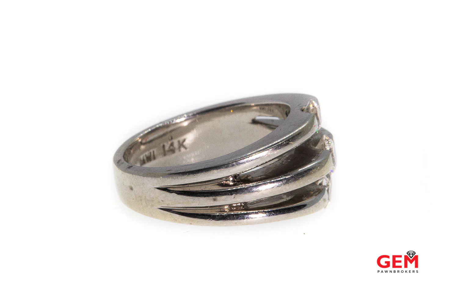 MWI Eloguence Triple Stack Band Three Graduated Diamond 14K 585 White Gold Ring Size 6 - Image 3