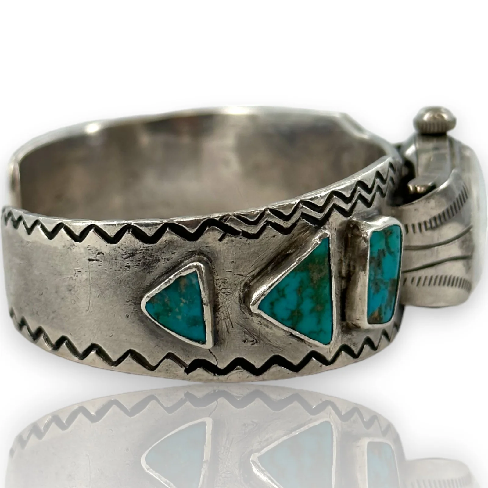 Native American 925 Sterling Silver and Natural Turquoise Blancpain Watch Cuff - Image 3