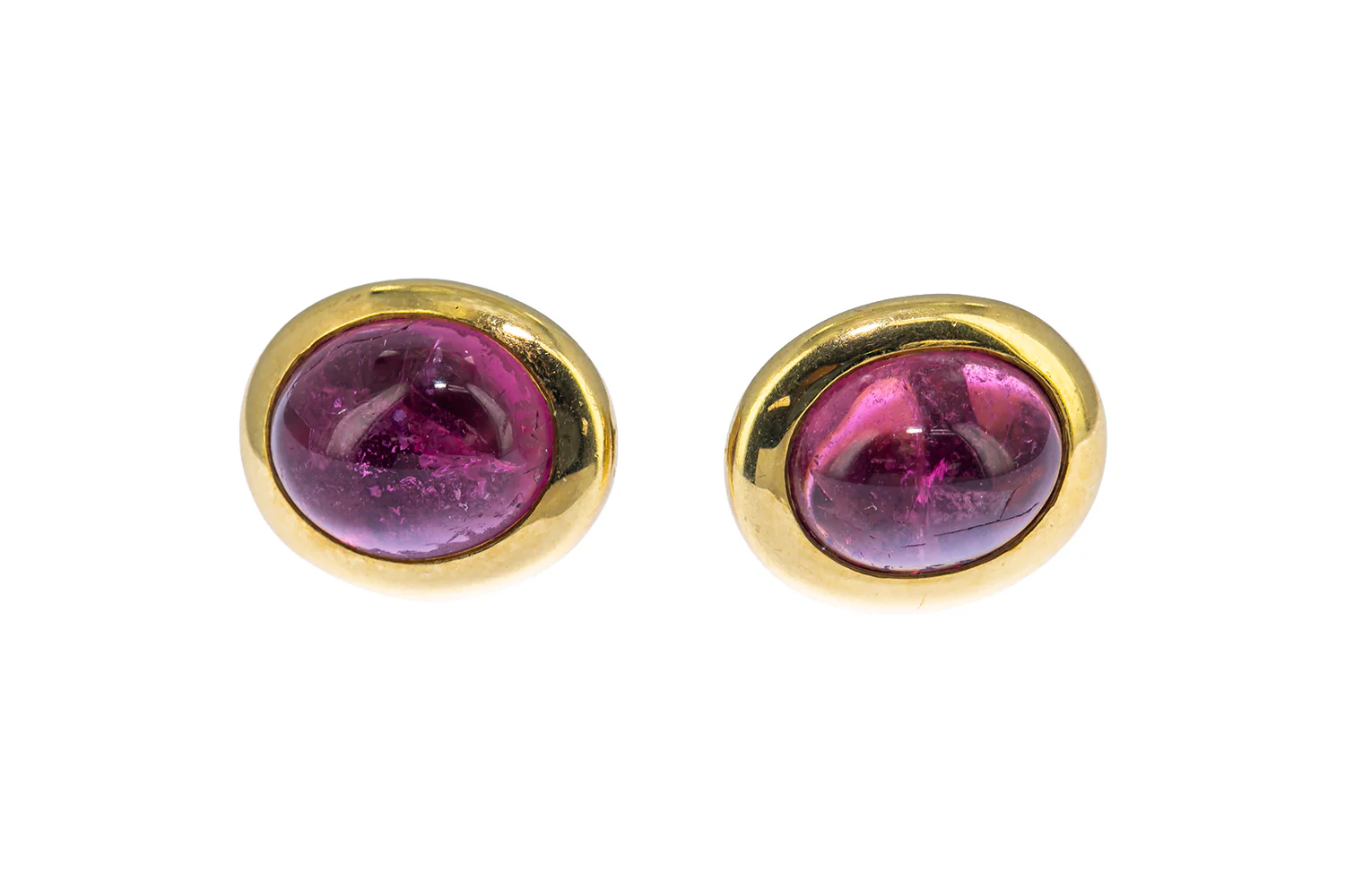 Natural Bezel Set Pink Tourmaline Shield 18K 750 Yellow Gold Pair of Earrings - Image 2