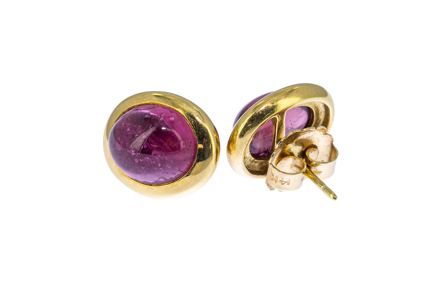 Natural Bezel Set Pink Tourmaline Shield 18K 750 Yellow Gold Pair of Earrings - Image 3