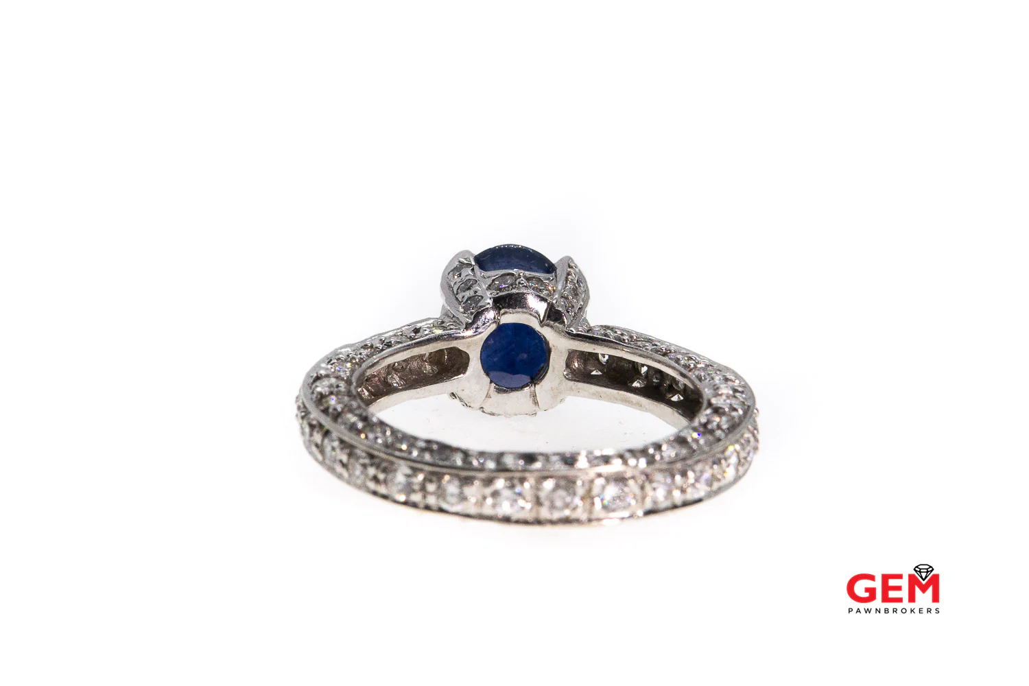 Natural Blue Oval Sapphire & Eternity Diamond Pave 14K 585 White Gold Ring Size 8 1/2 - Image 2