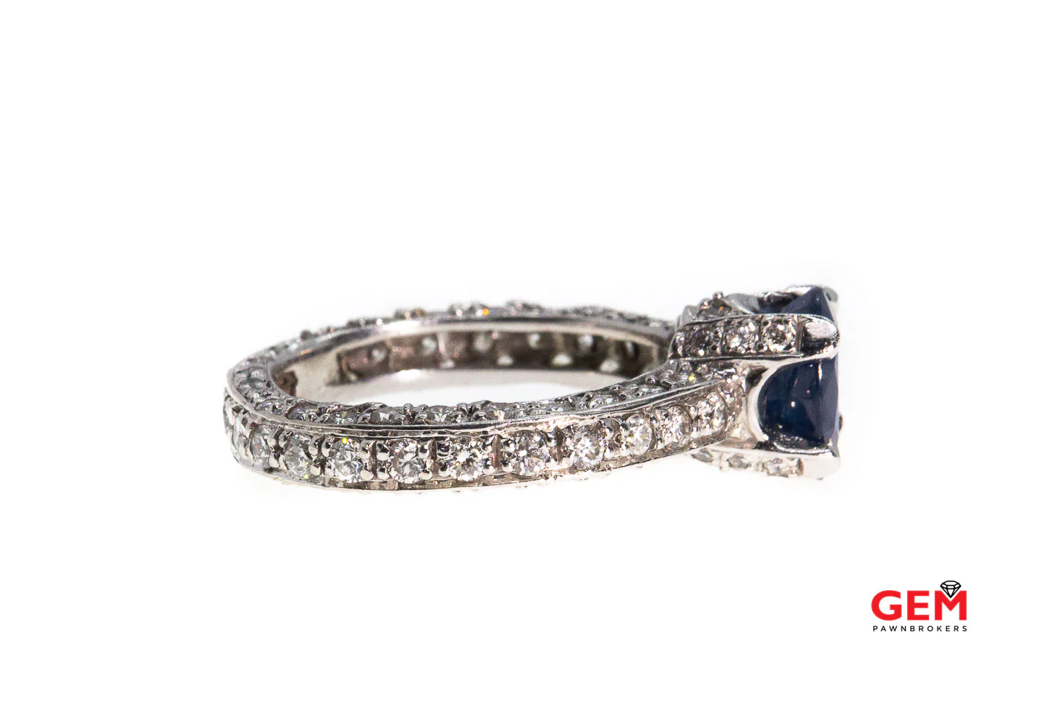 Natural Blue Oval Sapphire & Eternity Diamond Pave 14K 585 White Gold Ring Size 8 1/2 - Image 3