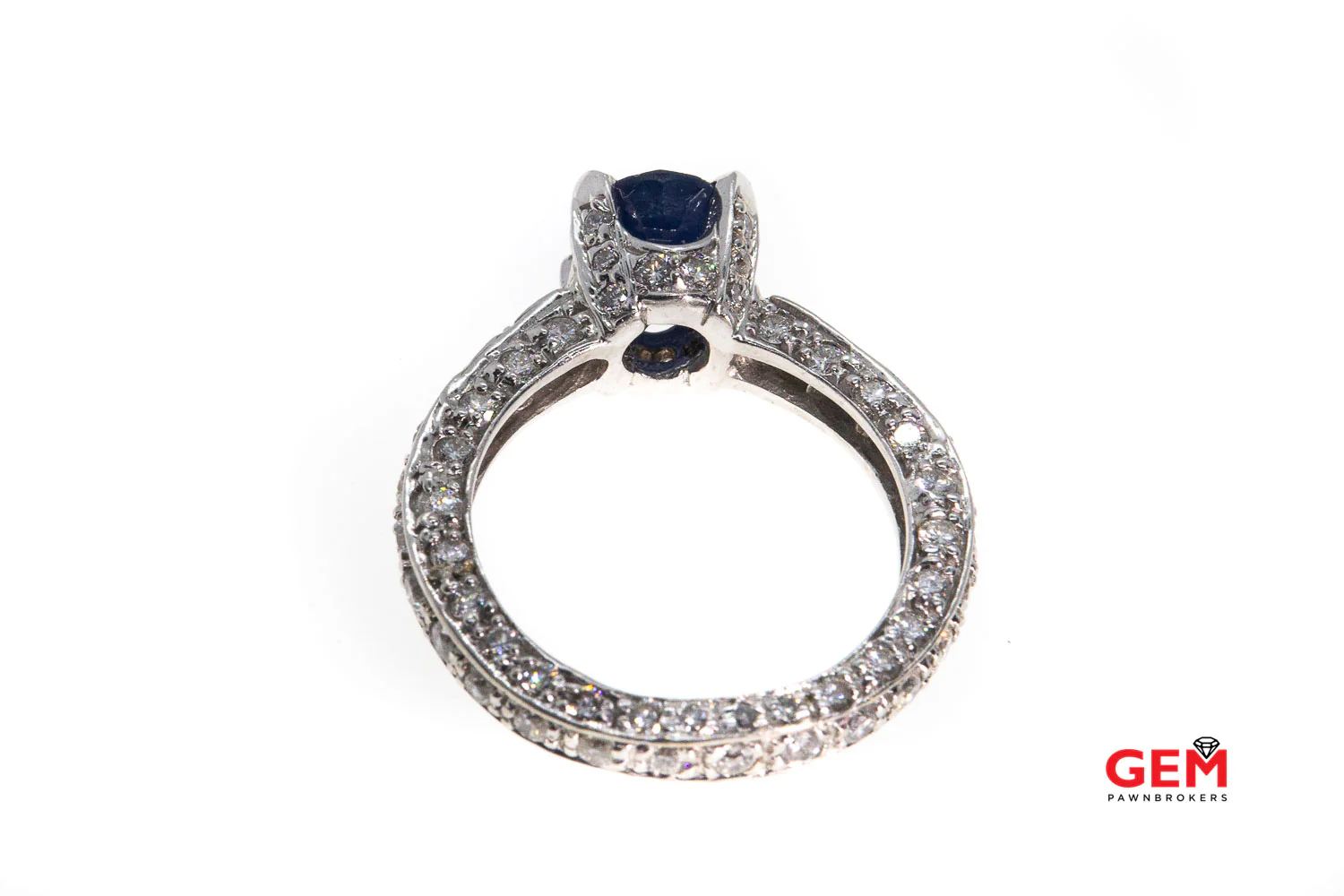 Natural Blue Oval Sapphire & Eternity Diamond Pave 14K 585 White Gold Ring Size 8 1/2 - Image 4