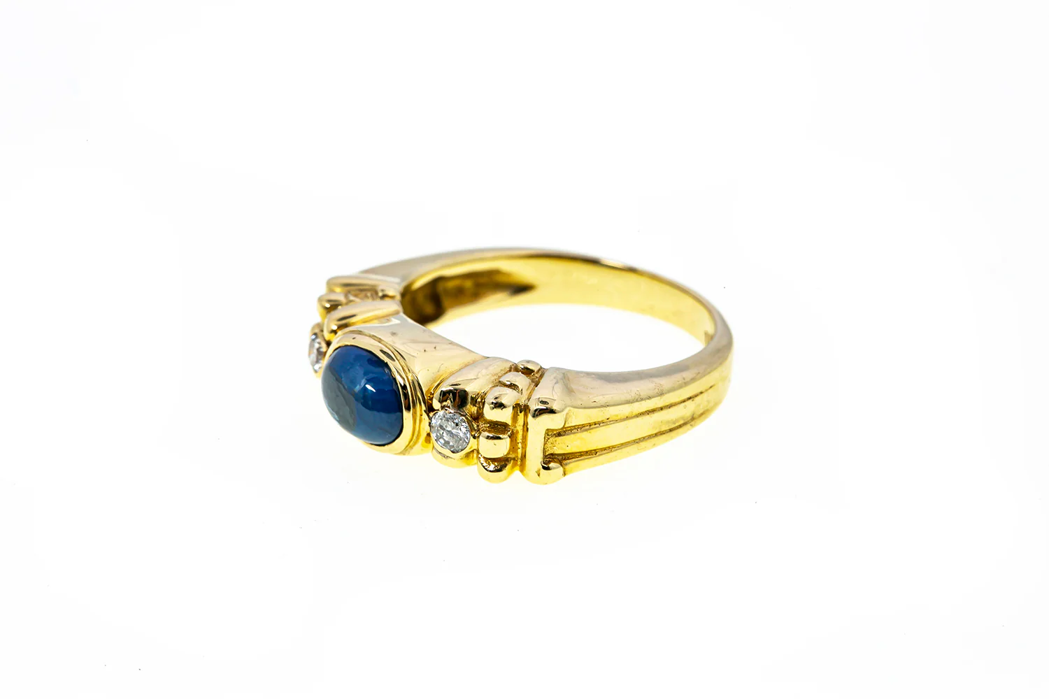 Natural Blue Sapphire & Diamond Accent 14K 585 Yellow Gold Ring Size 6 3/4 - Image 2