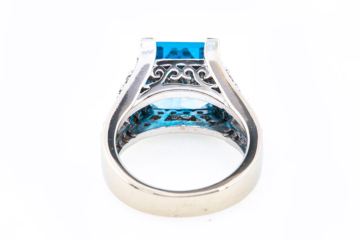 Natural Blue Topaz & Diamond Cathedral 14K 585 White Gold Ring Size 6 1/2 - Image 4